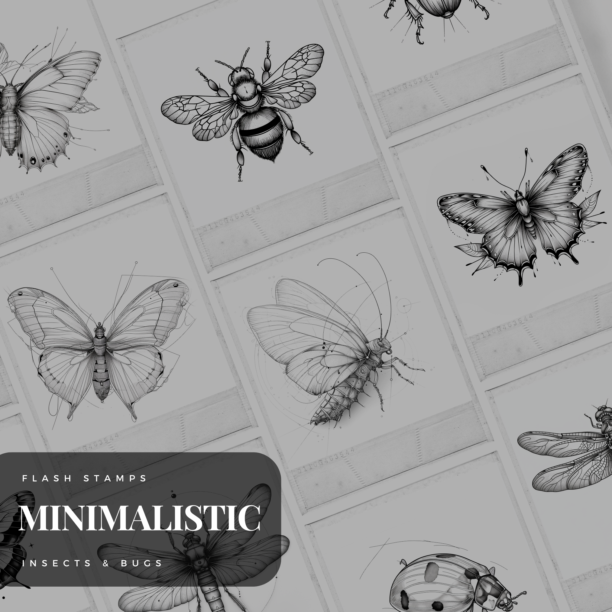 Fine Line & Minimalistic Insects & Bugs Flash Stamp Pack – Delicate Bug Tattoo Designs for Procreate & Sketchbook