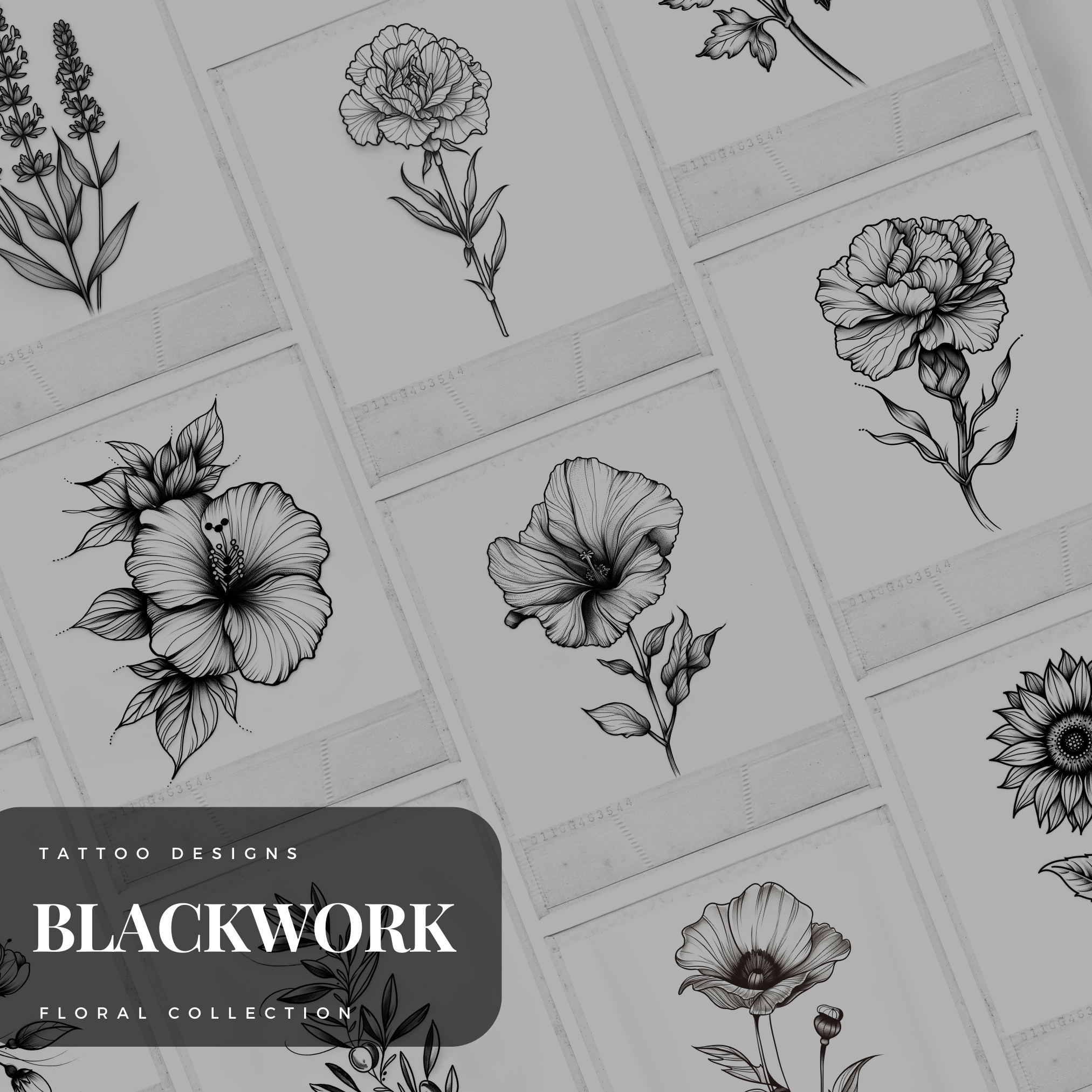 Blackwork Floral Flash Stamp Pack – Bold Floral Tattoo Designs for Procreate & Sketchbook