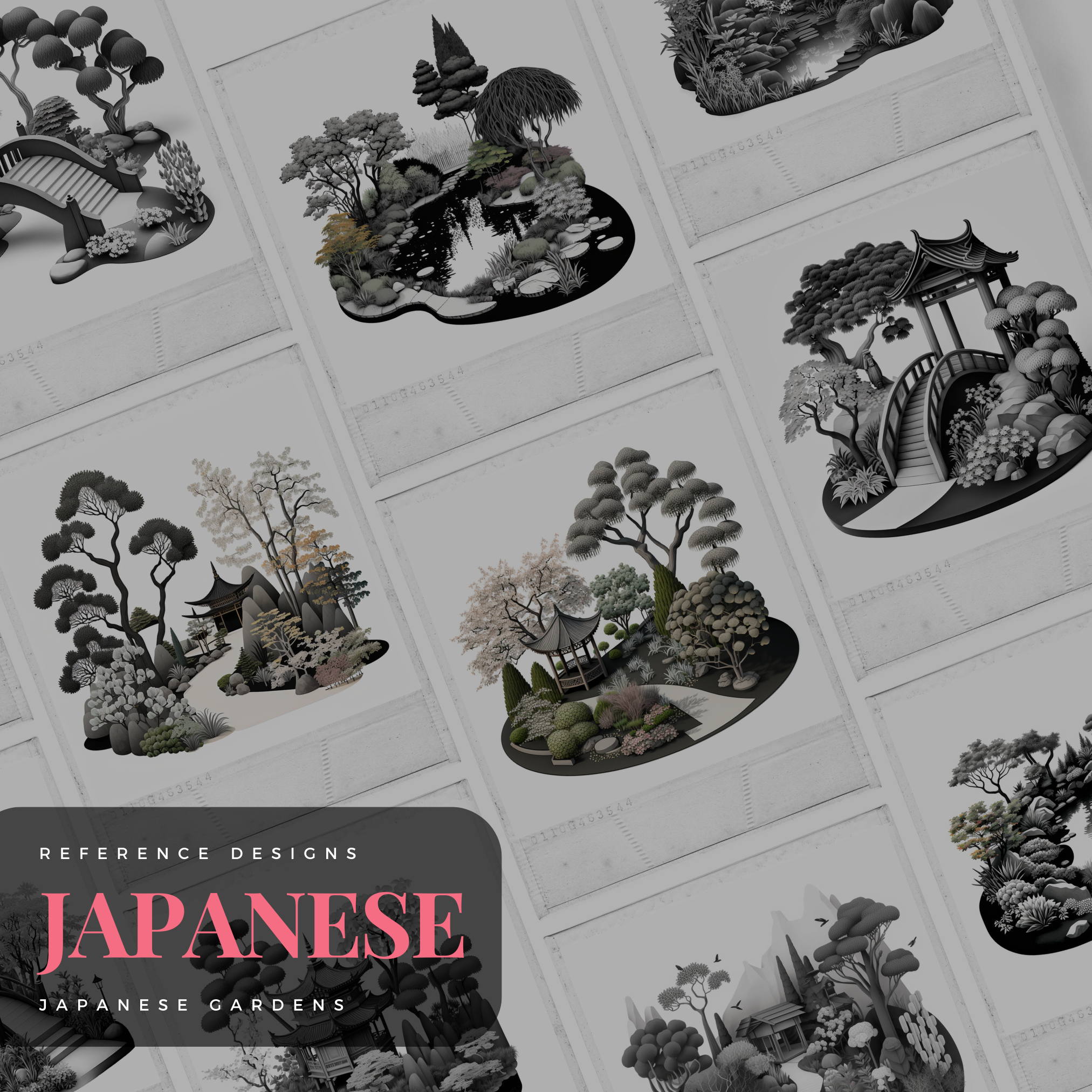 Colección de diseño de referencia digital de jardines japoneses: 50 imágenes de Procreate y Sketchbook