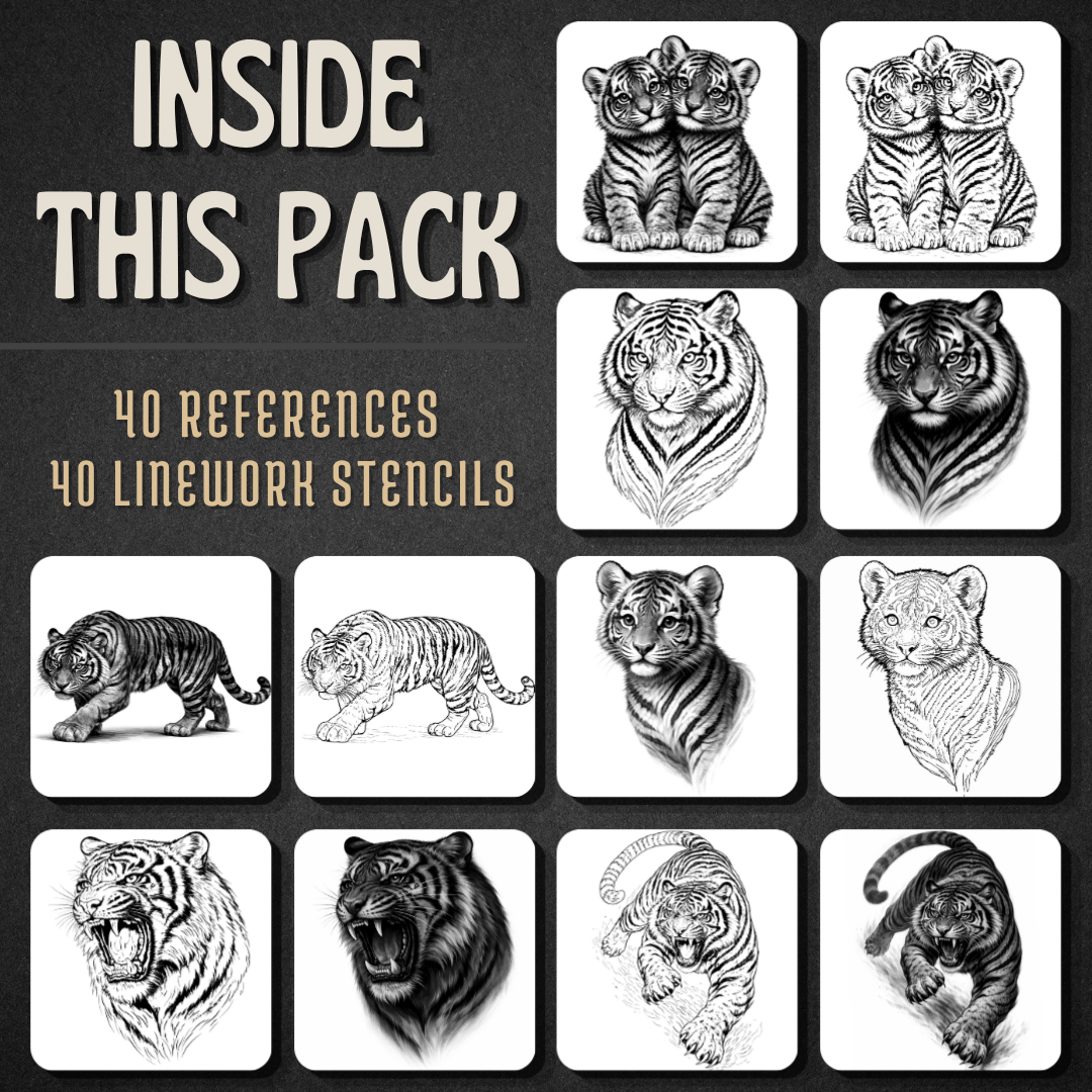 Tigers Procreate tattoo brush stamp set — design 2