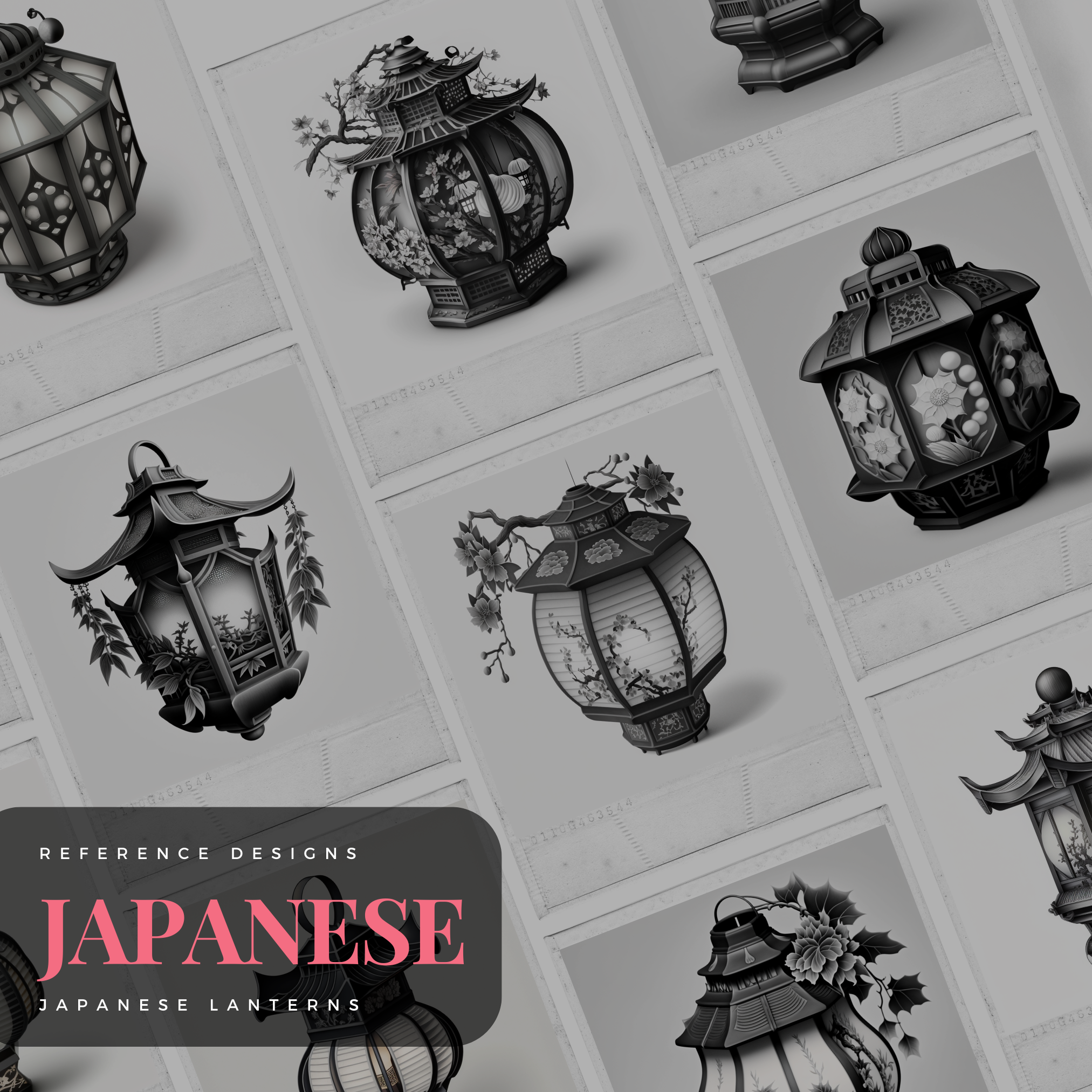 Colección de diseño de referencia digital de linternas japonesas: 50 imágenes de Procreate y Sketchbook