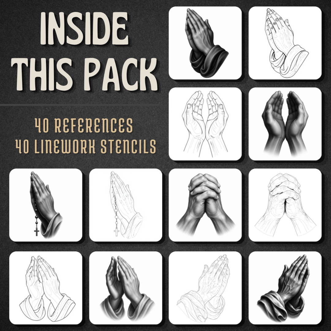 Praying Hands Procreate tattoo brush stamp set — design 2