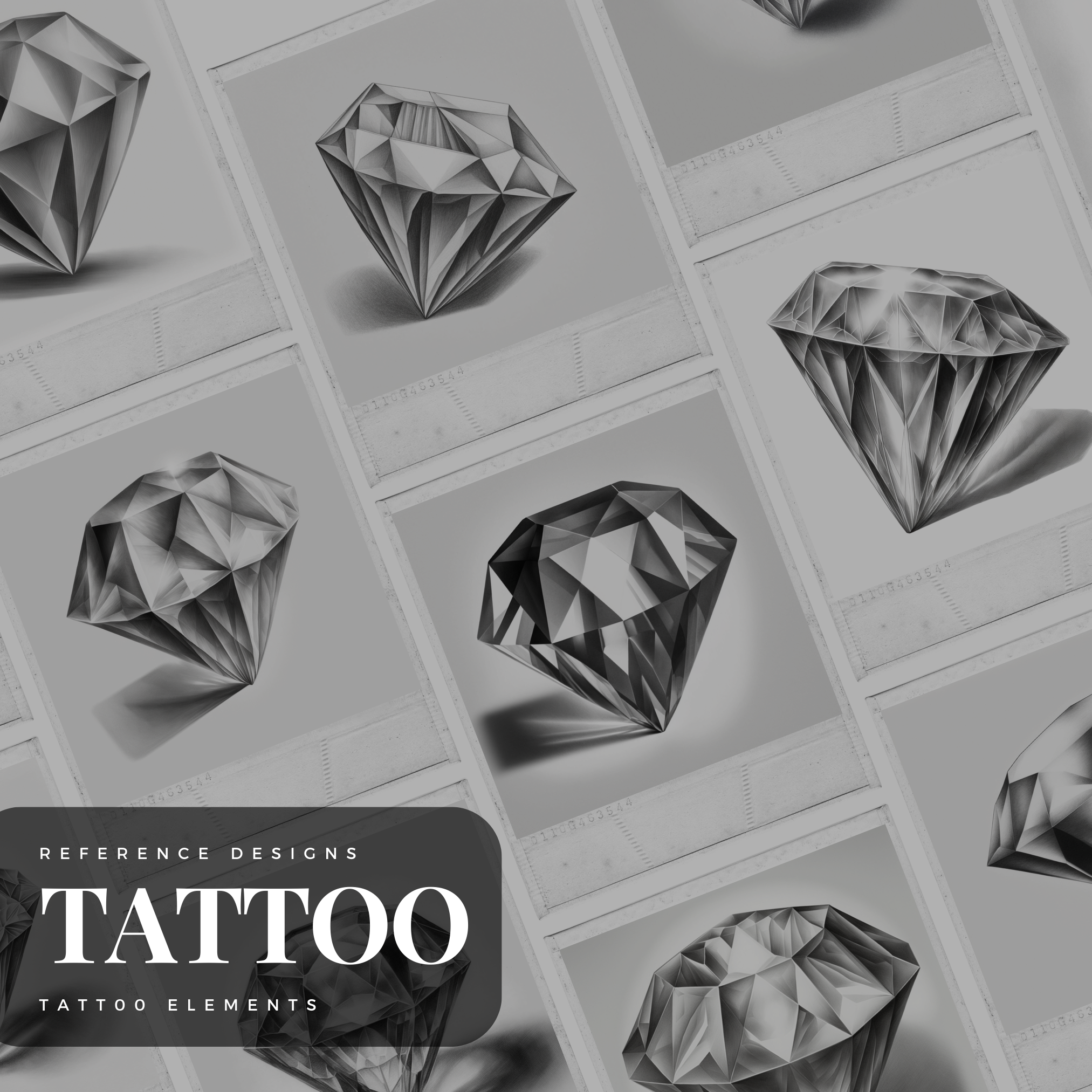 Colección de diseño de elementos de tatuaje digital Diamonds: 100 imágenes de Procreate y Sketchbook