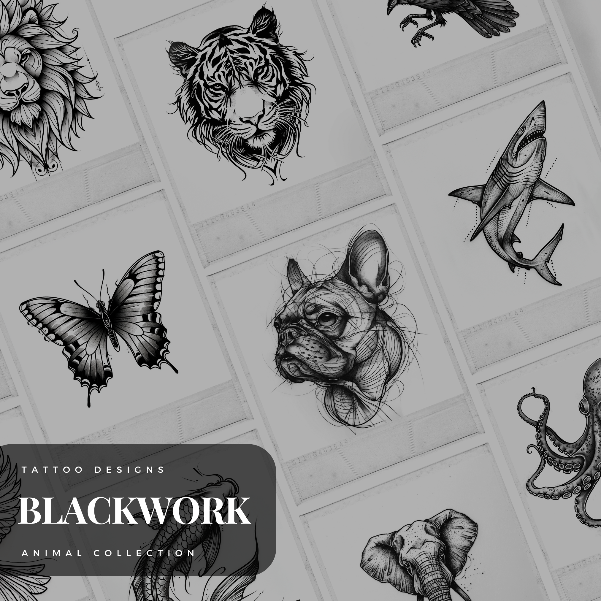 Blackwork Animals Flash Stamp Pack – Bold Tattoo Designs for Procreate & Sketchbook