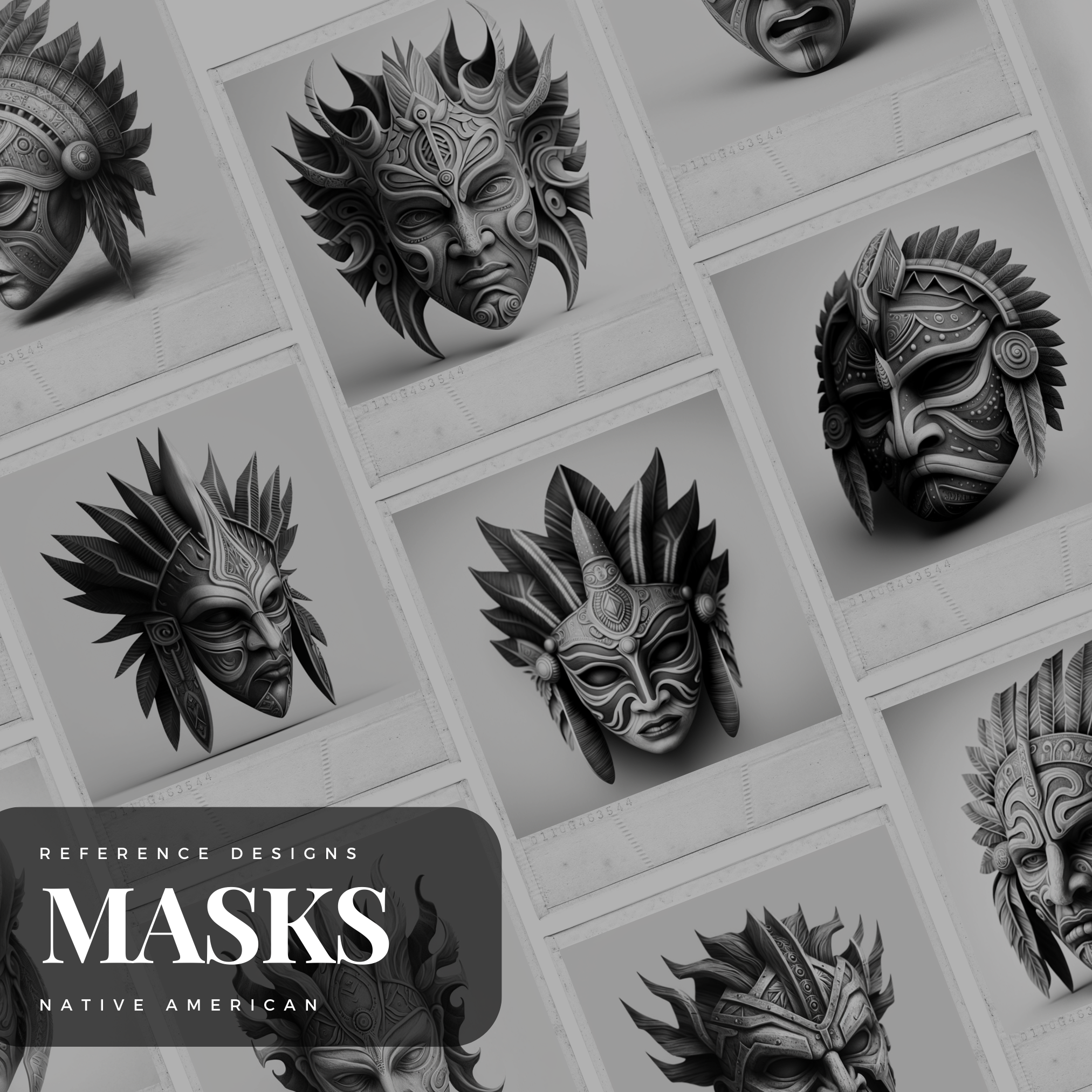 Colección de diseños de referencia digital de máscaras de chamán nativo americano: 50 imágenes de Procreate y Sketchbook