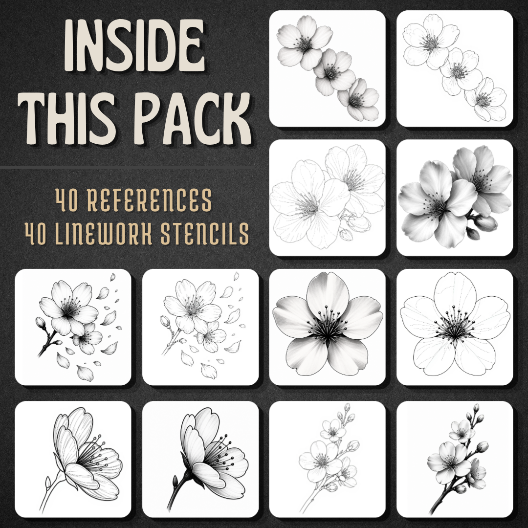 Cherry Blossoms Procreate tattoo brush stamp set — design 2