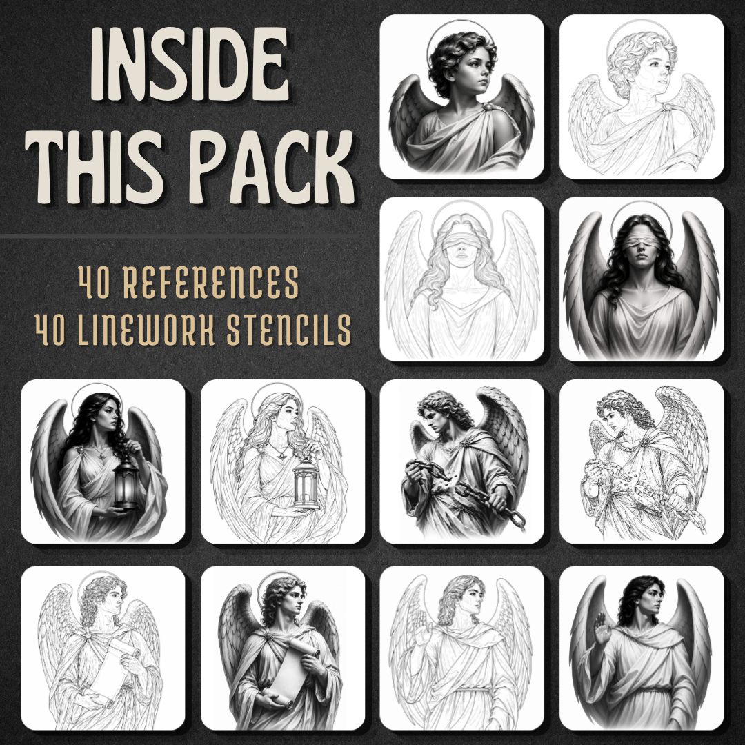 Angels Procreate tattoo brush stamp set — design 2