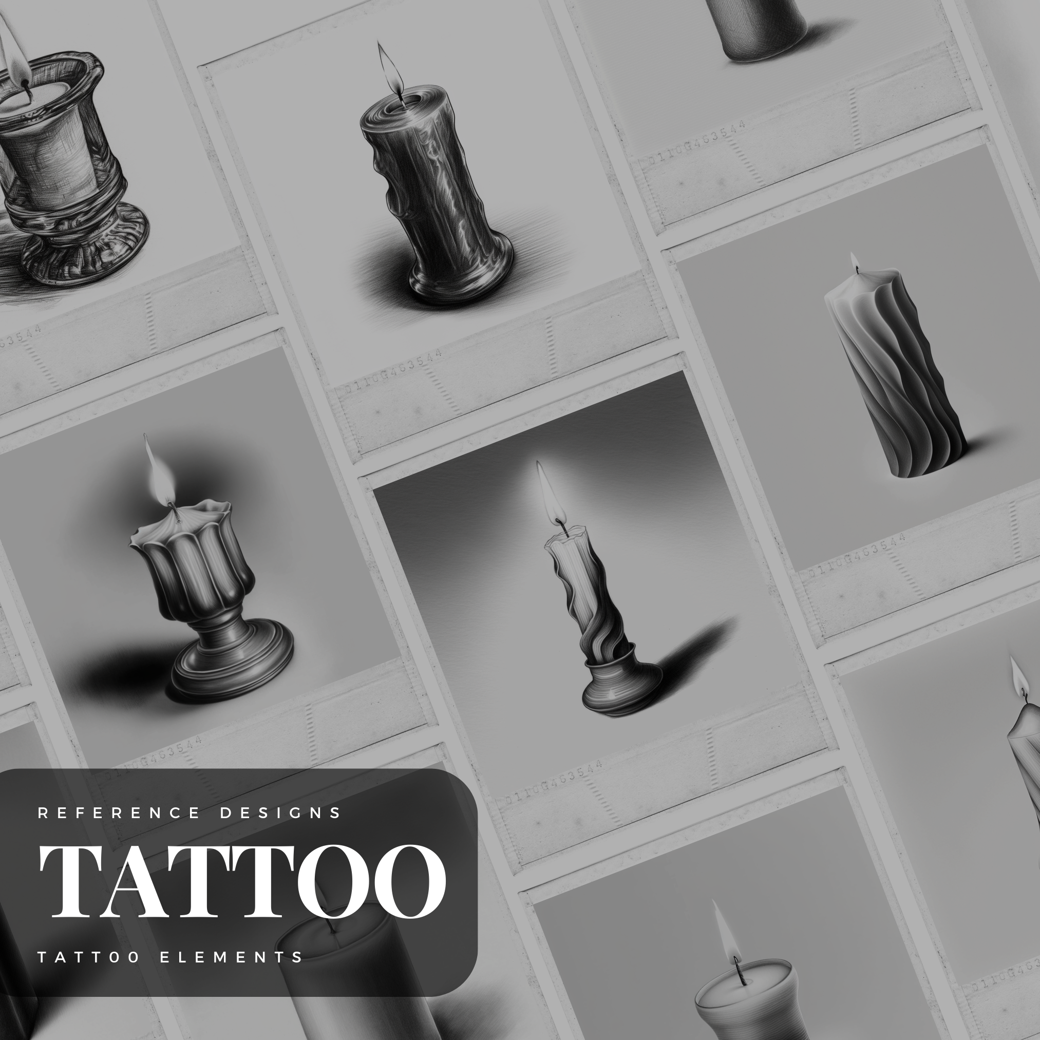 Colección de diseño de elementos de tatuaje digital de velas: 100 imágenes de Procreate y Sketchbook