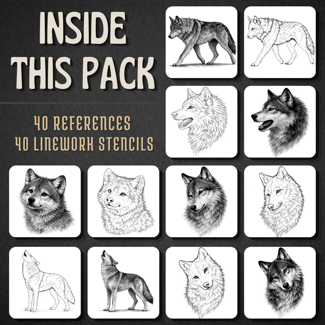 Wolves Procreate tattoo brush stamp set — design 2