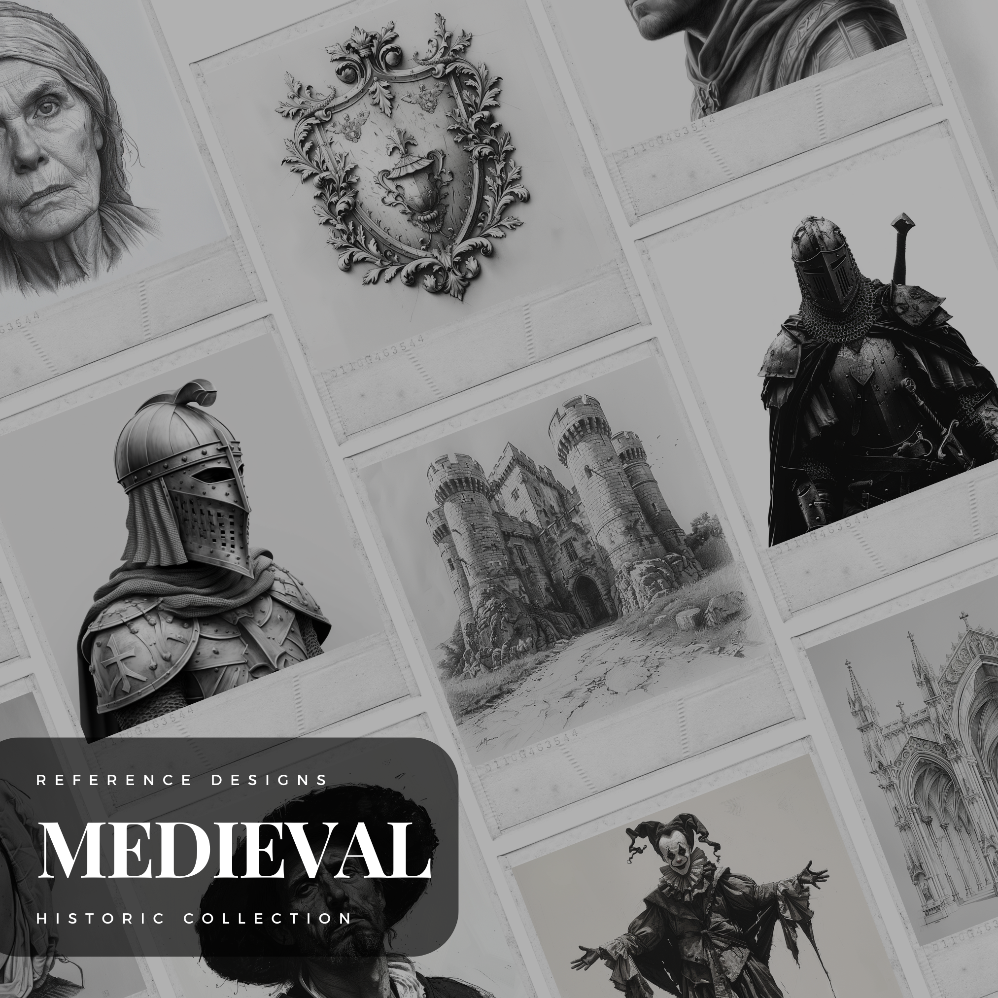 Colección de diseño digital de la Europa medieval: 100 imágenes de Procreate y Sketchbook