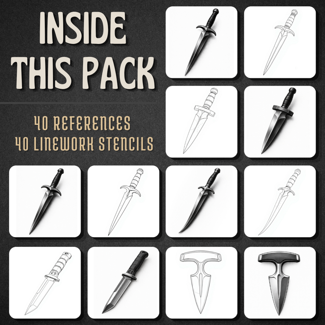 Daggers Procreate tattoo brush stamp set — design 2