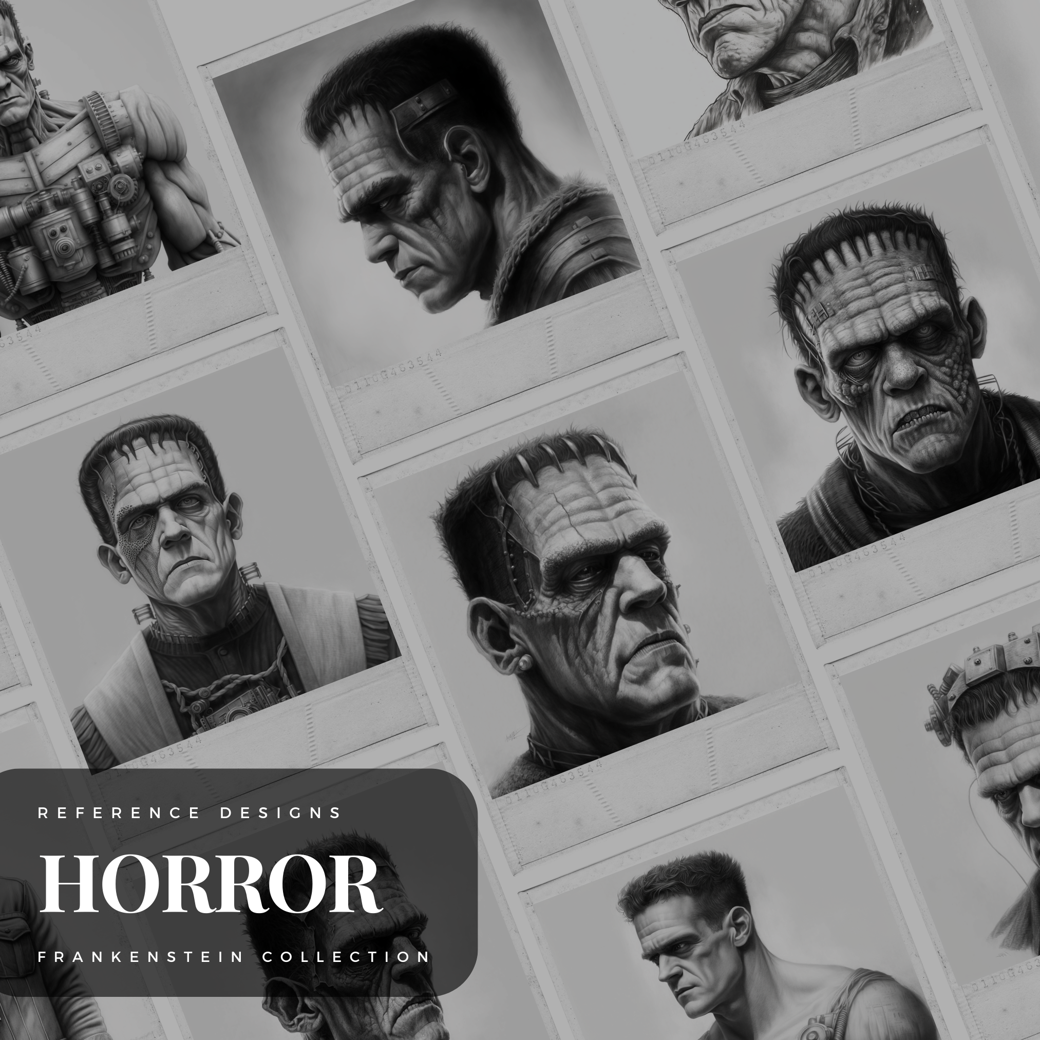 Colección de diseños de terror digital Frankenstein Monster: 50 imágenes de Procreate y Sketchbook