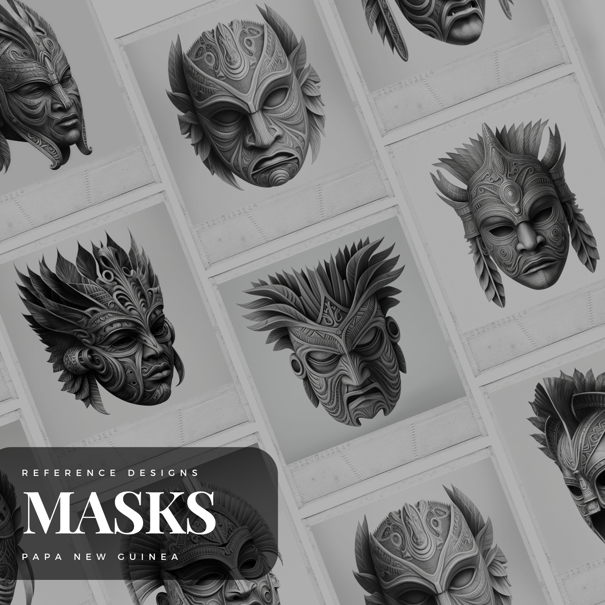 Colección de diseños de referencia digital de máscaras de Papúa Nueva Guinea: 50 imágenes de Procreate y Sketchbook