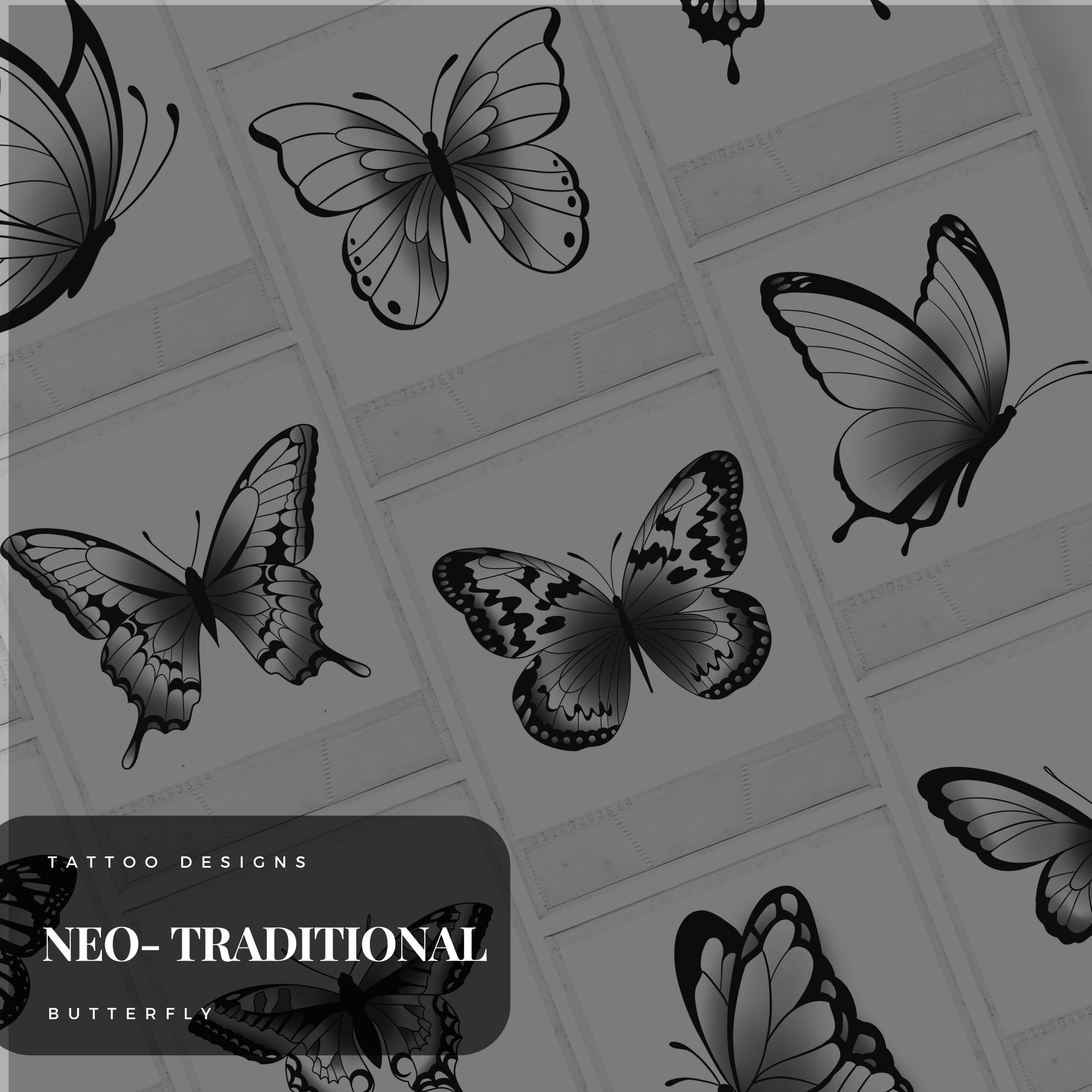 Neo-Traditional Butterflies Flash Stamp Pack – Bold Butterfly Tattoo Designs for Procreate & Sketchbook