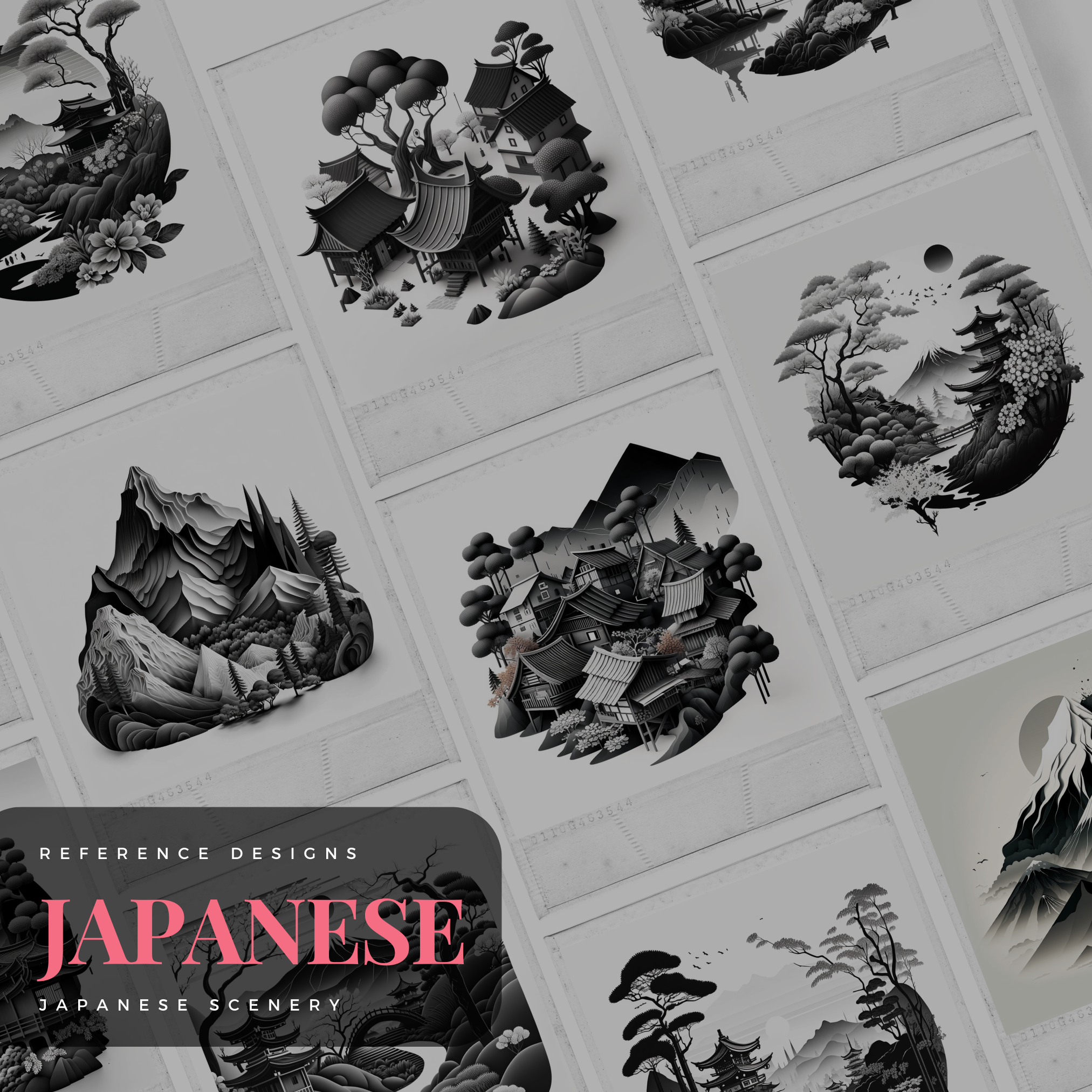 Colección de diseño de referencia digital de paisajes japoneses: 50 imágenes de Procreate y Sketchbook