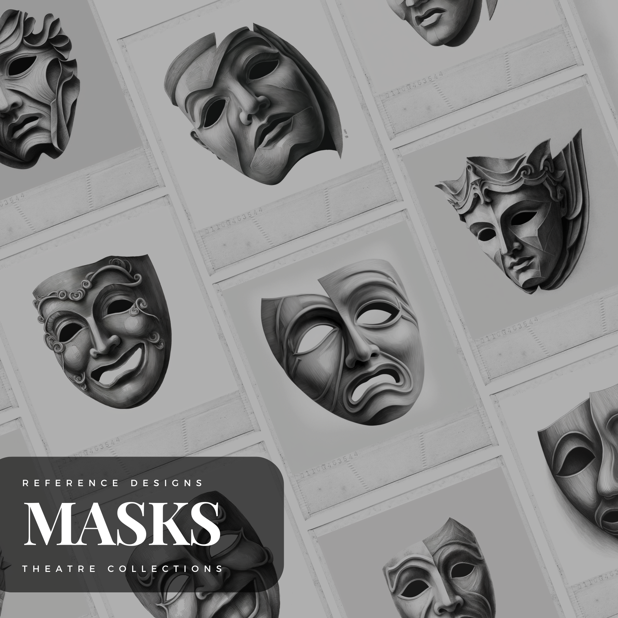Digitale Referenzdesignsammlung für Theatermasken: 50 Procreate- und Skizzenbuchbilder