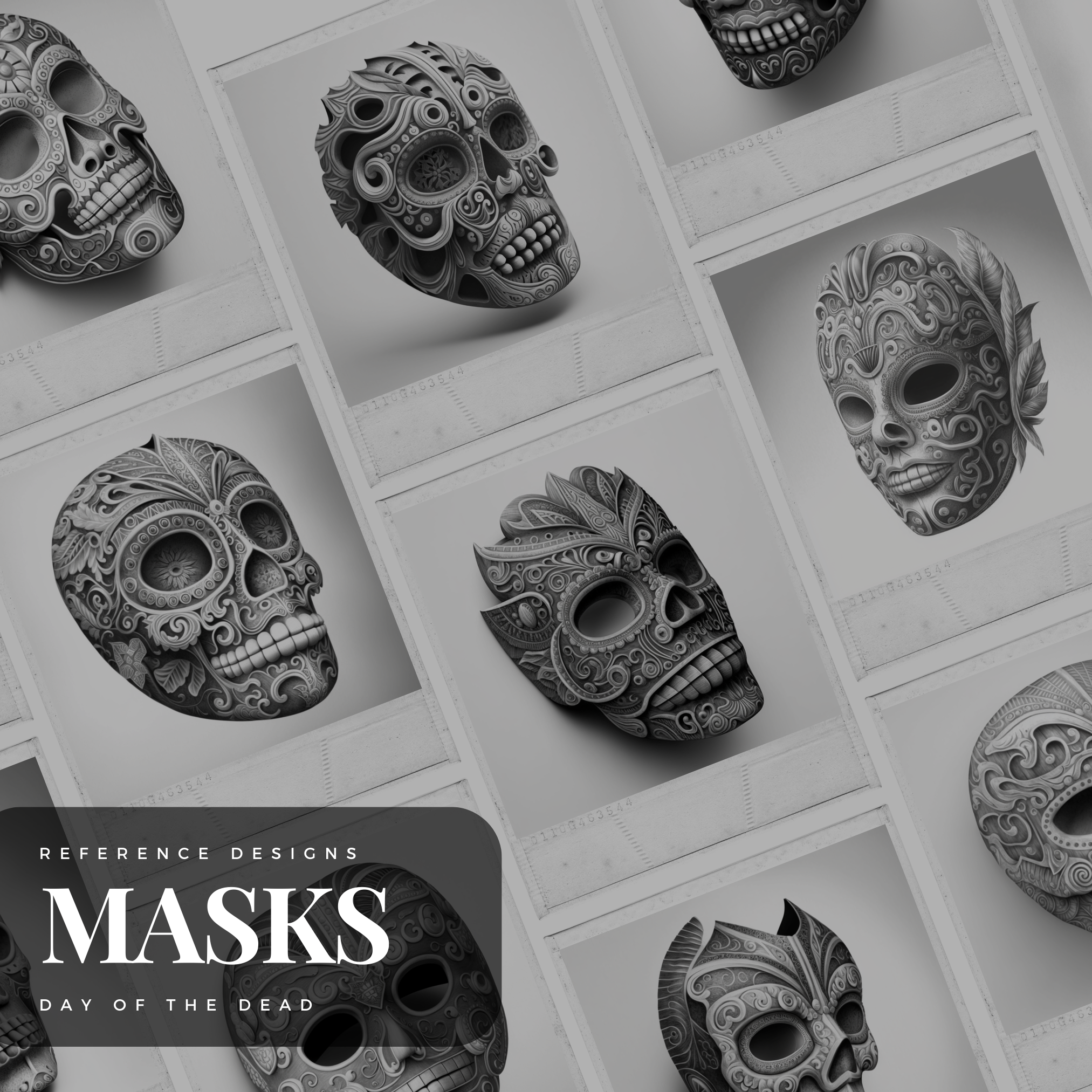 Digitale Referenzdesignsammlung für Tag der Toten-Masken: 50 Procreate- und Skizzenbuchbilder