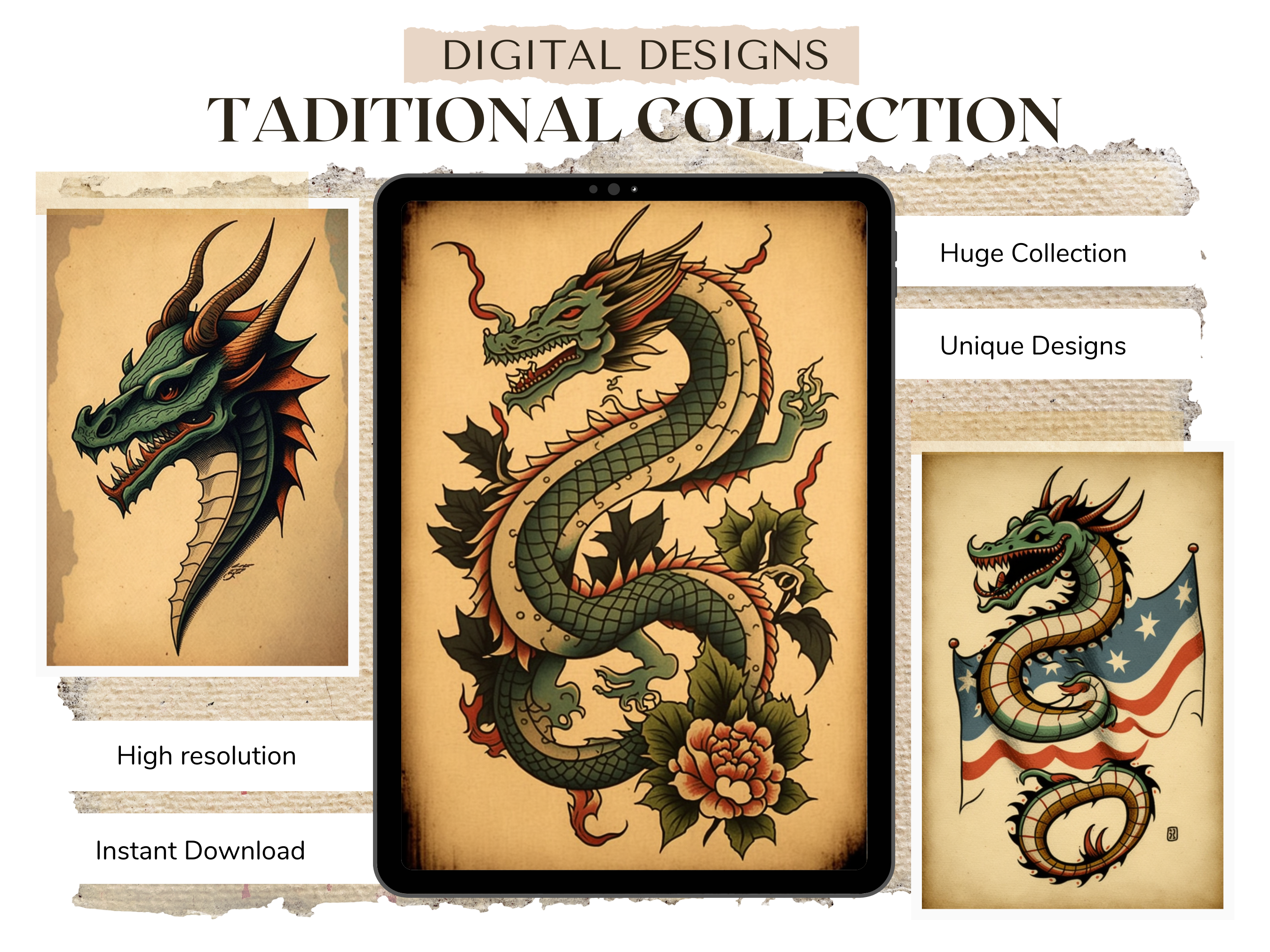 Dragons Traditional Tattoo Designs | PDF Reference Designs for Tattoos