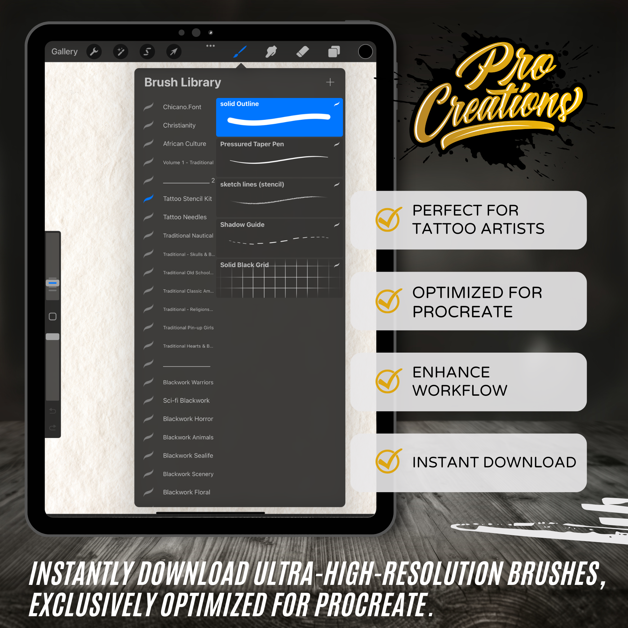 Tattoo Stencil Kit for Procreate – Essential Brushes for Every Tattoo Artist