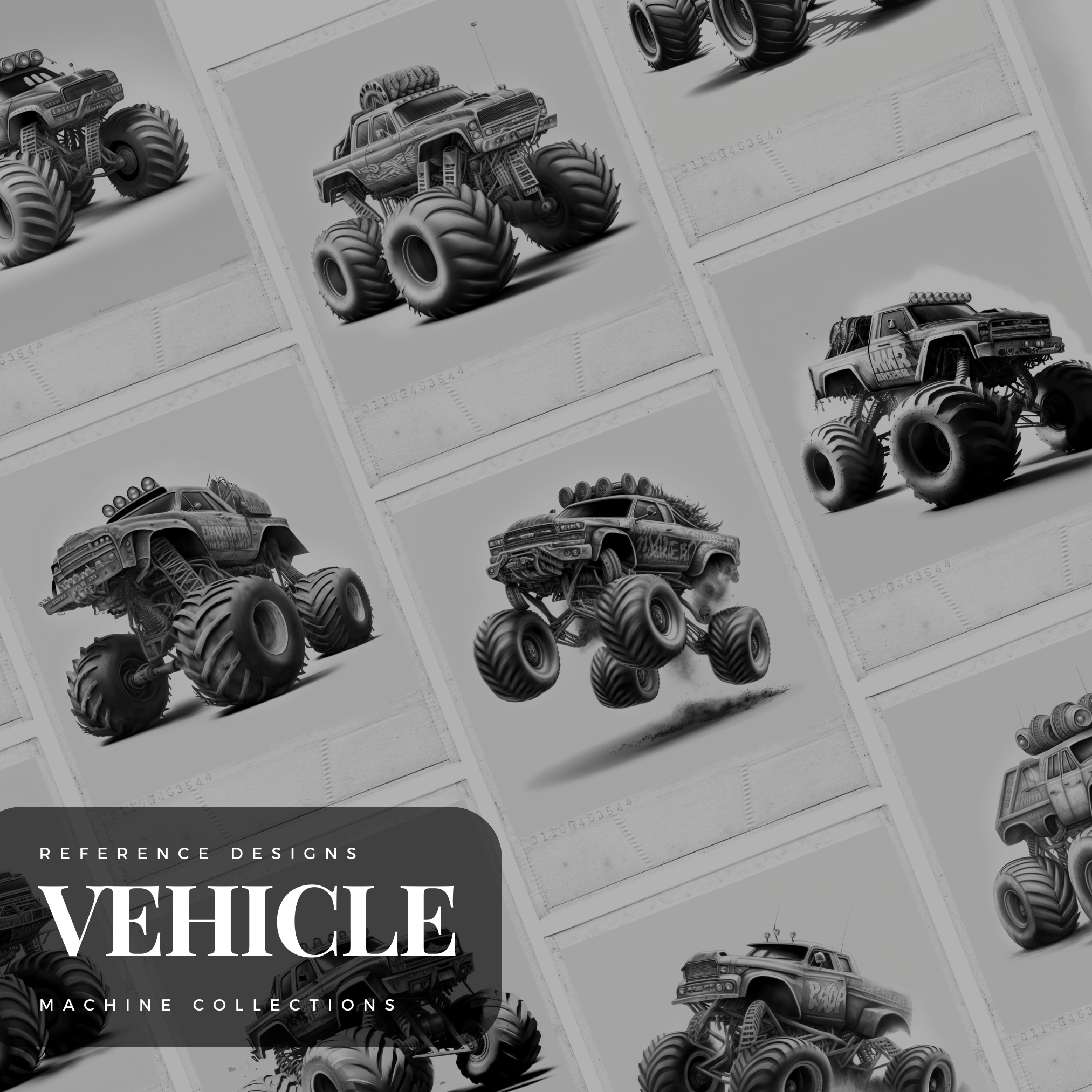 Colección de diseño digital de Monster Trucks: 50 imágenes de Procreate y Sketchbook