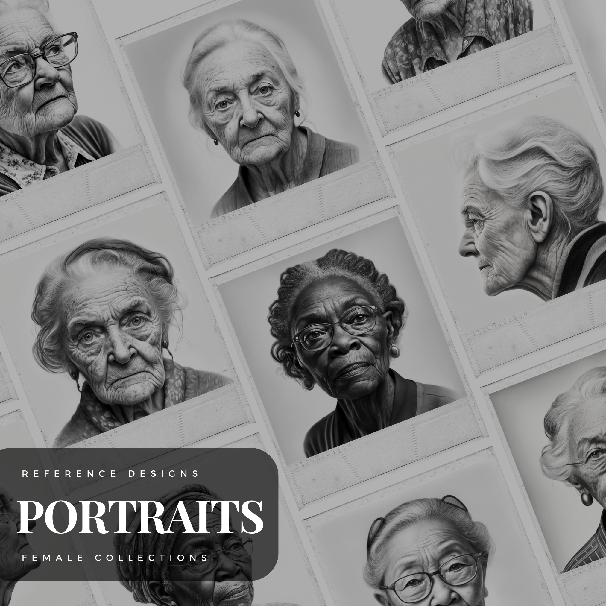 Old-Aged Women Portraits Digital Design Collection: 100 Procreate & Sketchbook Images