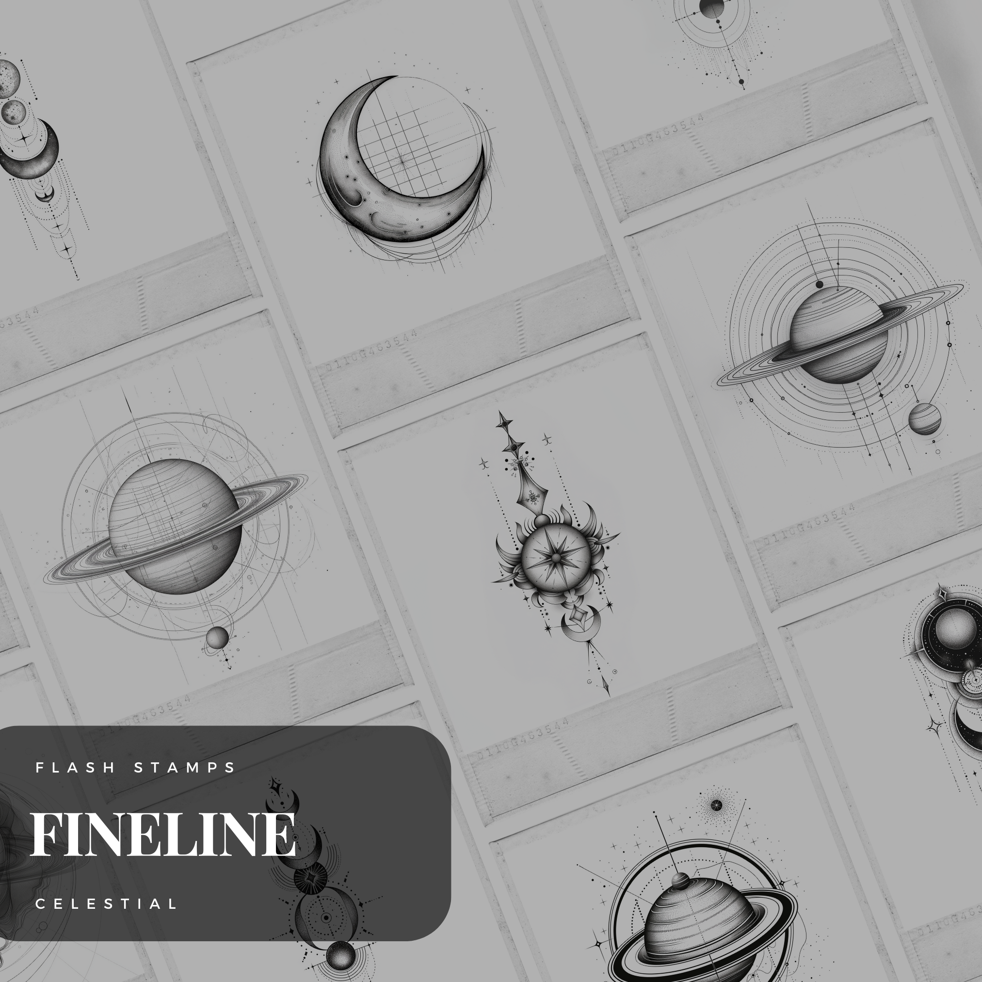 Fine Line & Minimalistic Celestial Flash Stamp Pack – Elegant Celestial Tattoo Designs for Procreate & Sketchbook