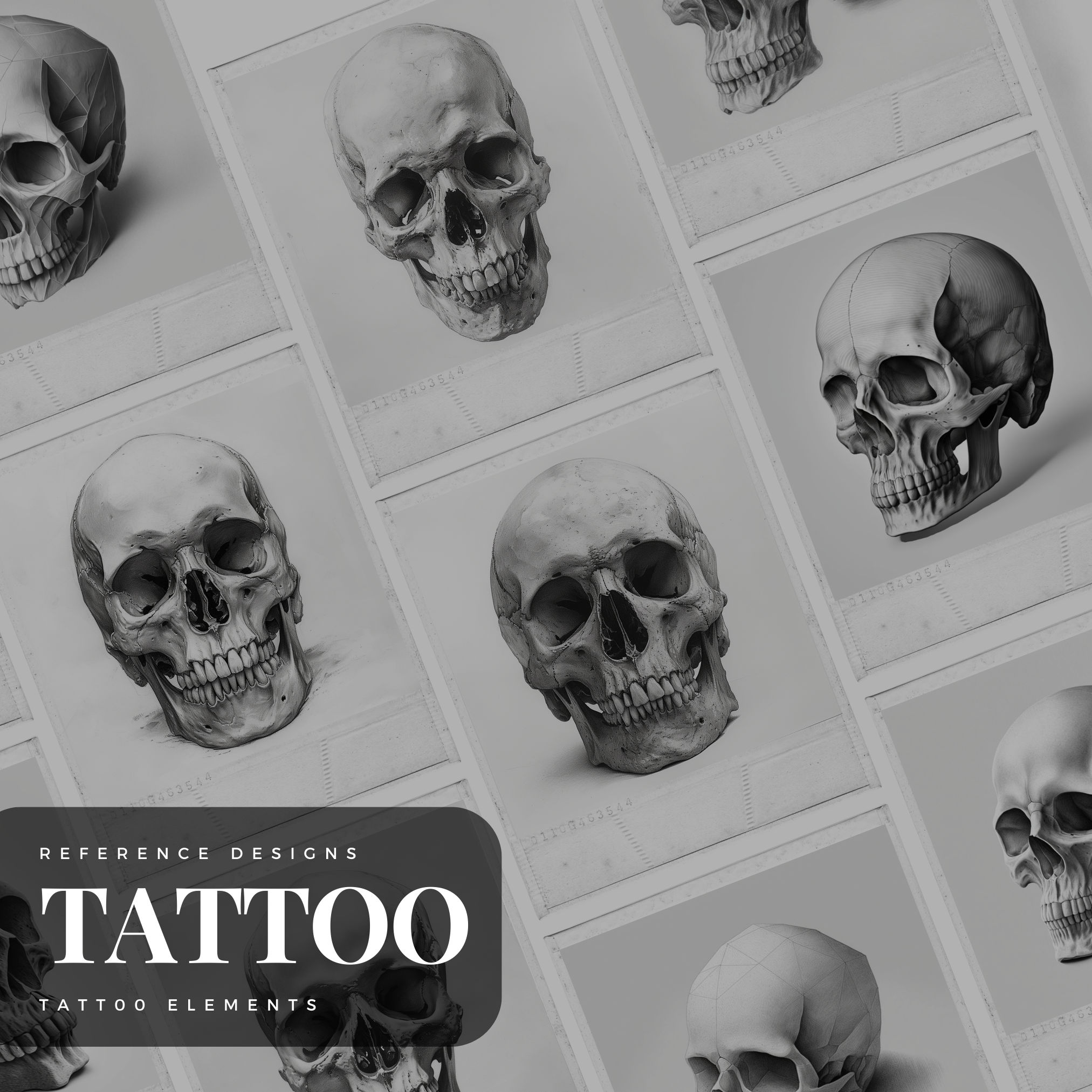 Colección de diseño de elementos de tatuaje digital de calaveras: 100 imágenes de Procreate y Sketchbook