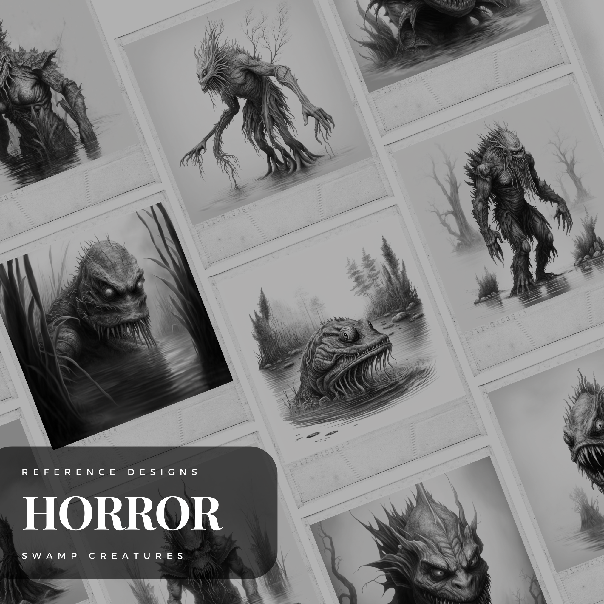 Colección de diseños de terror digital Swamp Creatures: 50 imágenes de Procreate y Sketchbook