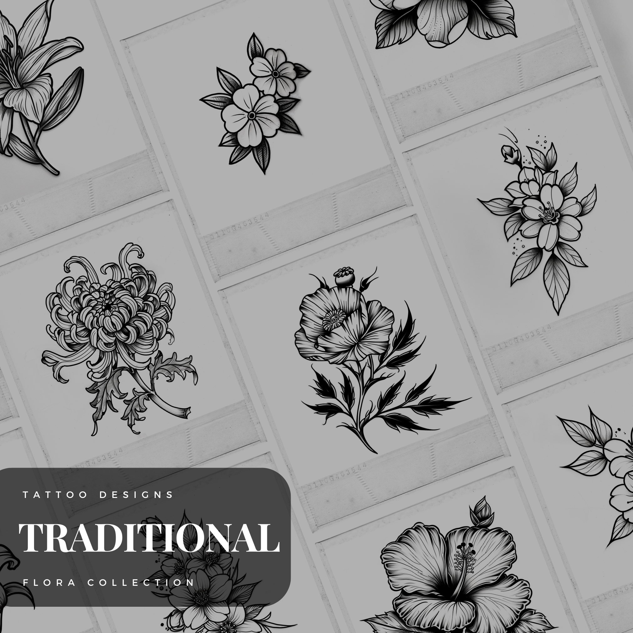 Traditional Old School Floral Flash Stamp Pack – Bold Floral Tattoo Designs for Procreate & Sketchbook