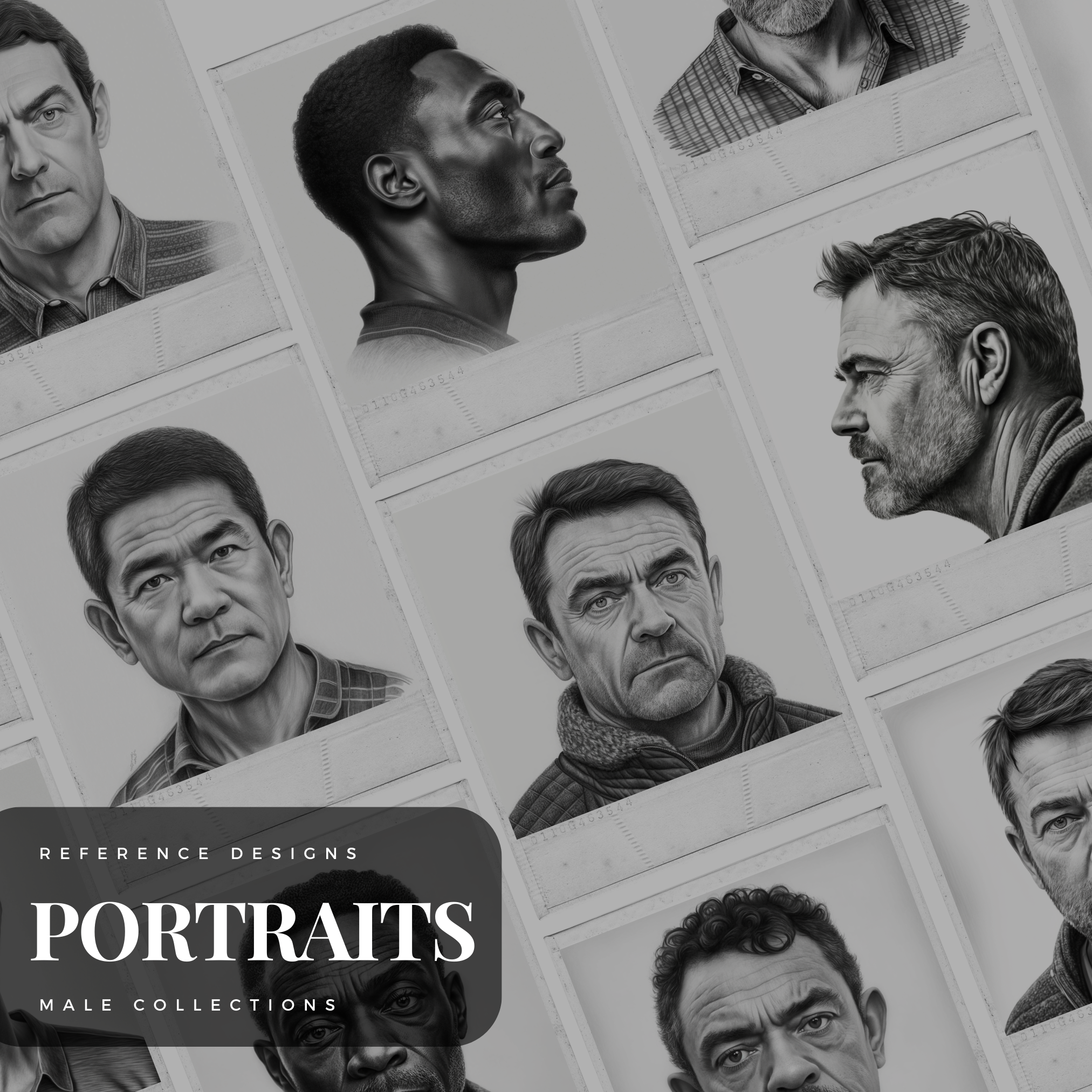 Digitale Designsammlung mit Porträts von Männern mittleren Alters: 100 Procreate- und Skizzenbuchbilder