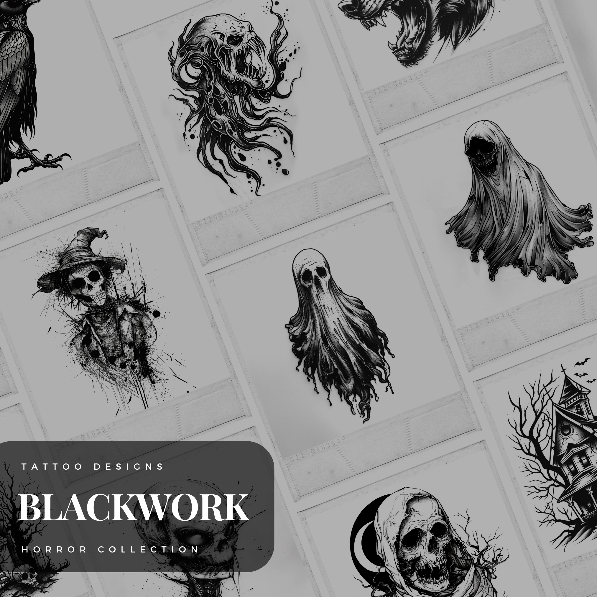 Blackwork Horror Flash Stamp Pack – Dark Tattoo Designs for Procreate & Sketchbook