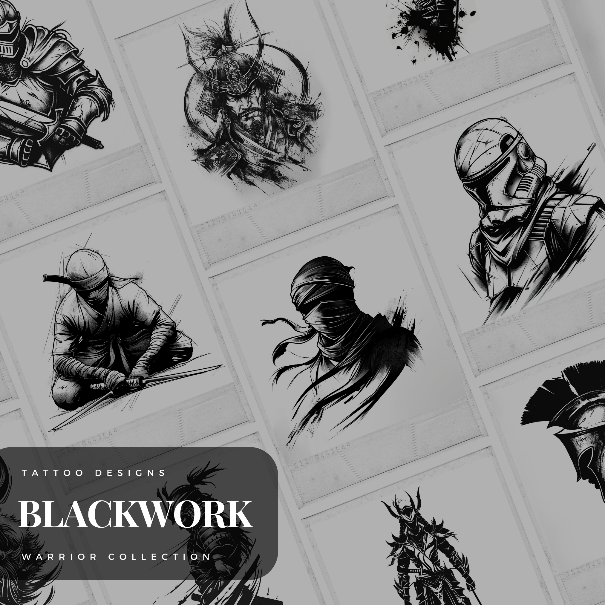 Blackwork Warriors Flash Stamp Pack – Bold Warrior Tattoo Designs for Procreate & Sketchbook