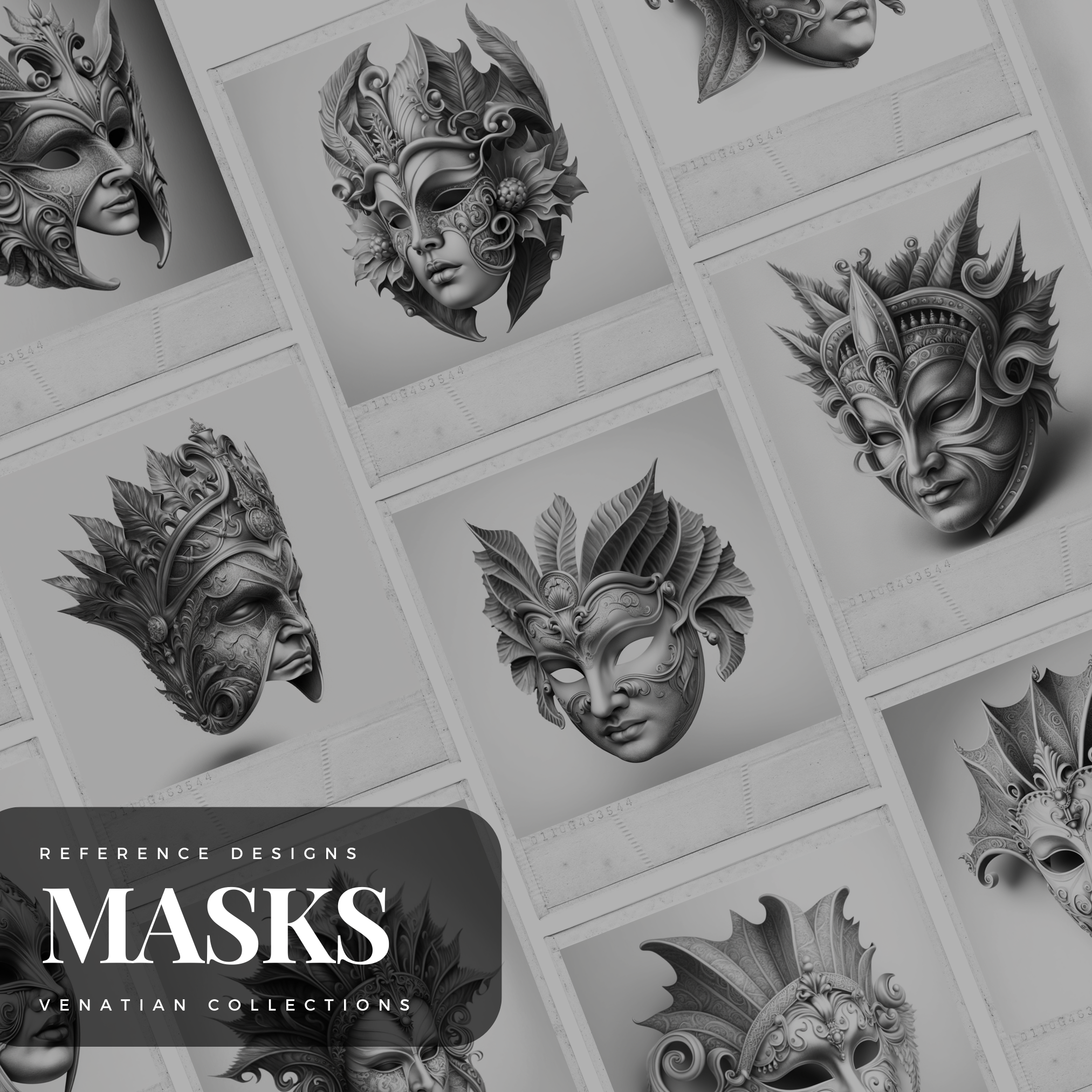 Colección de diseños de referencia digital de máscaras de carnaval venecianas: 50 imágenes de Procreate y Sketchbook