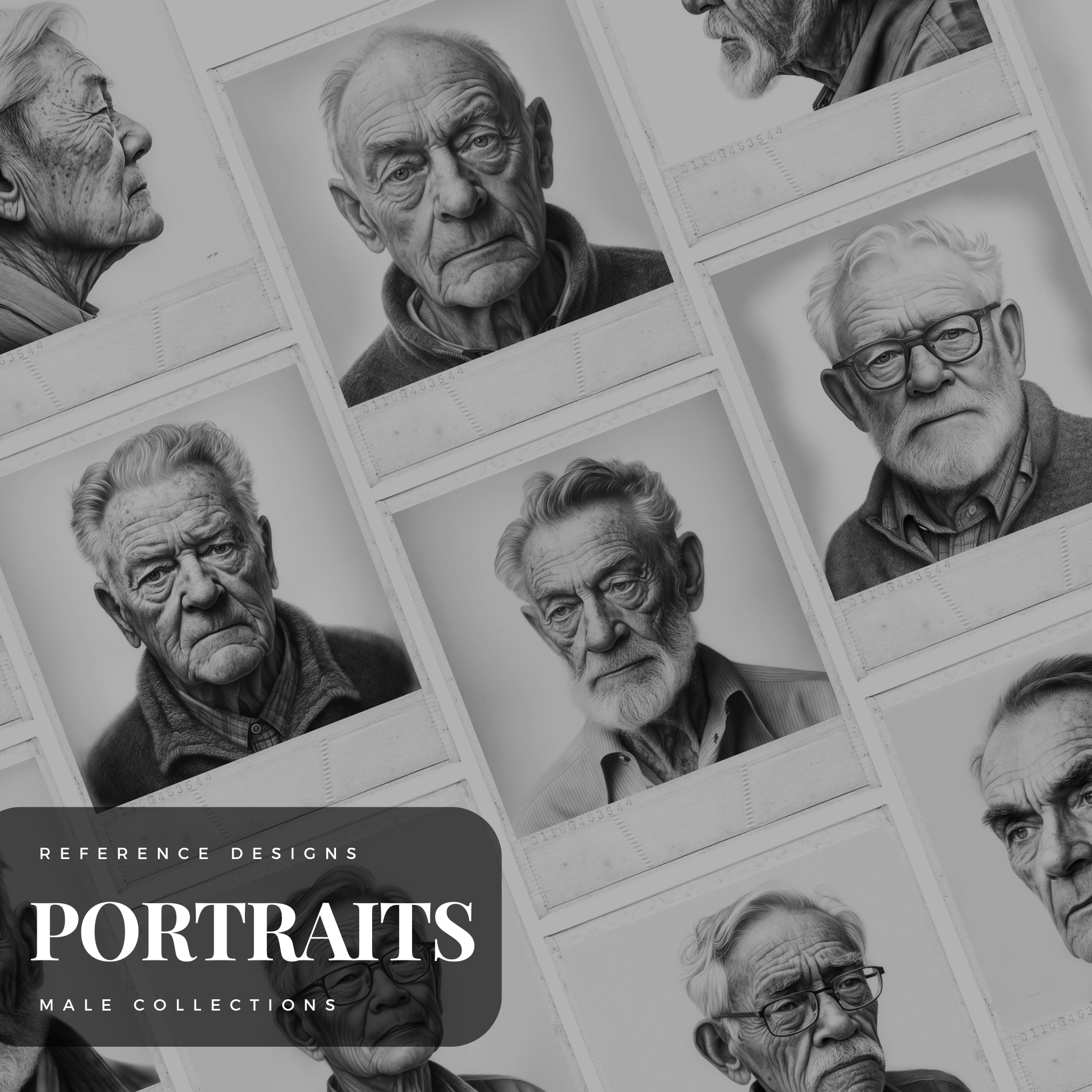 Colección de diseño digital de retratos de hombres de edad avanzada: 100 imágenes de Procreate y Sketchbook