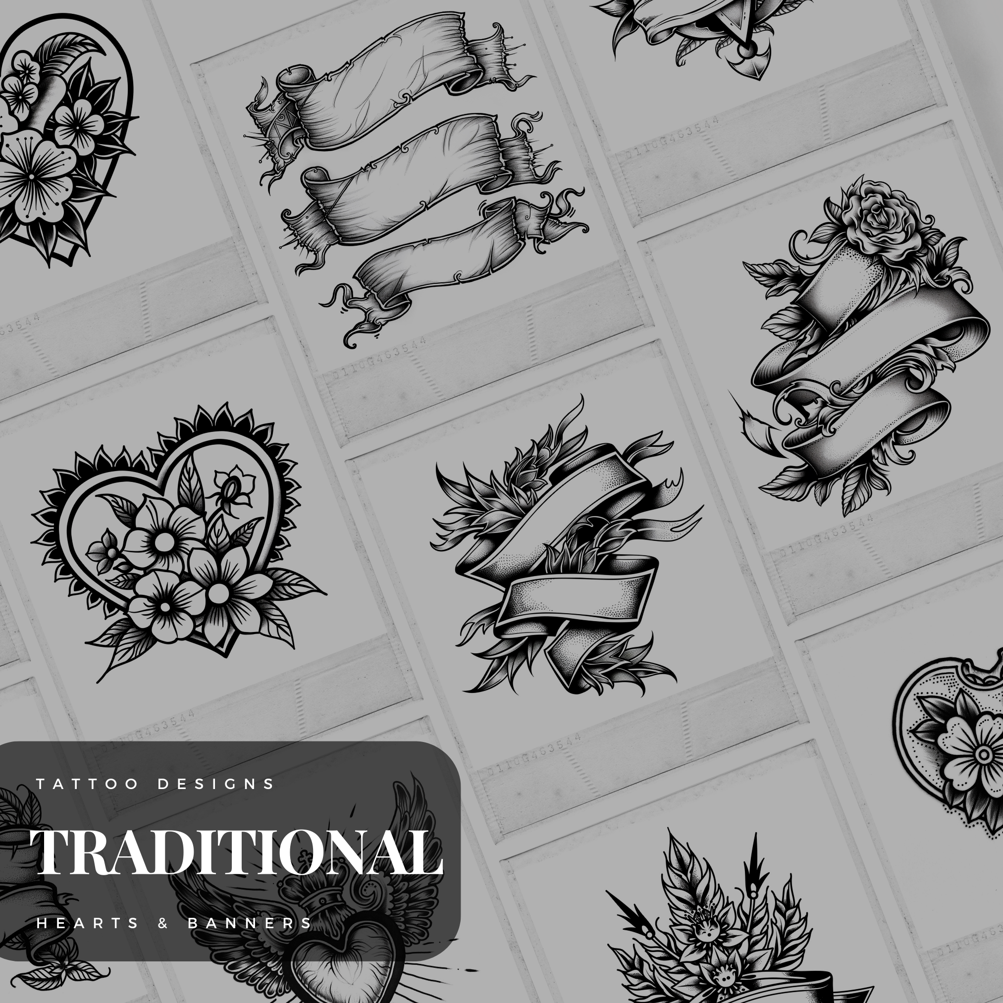 Traditional Heart and Banner Flash Stamp Pack – Classic Tattoo Designs for Procreate & Sketchbook