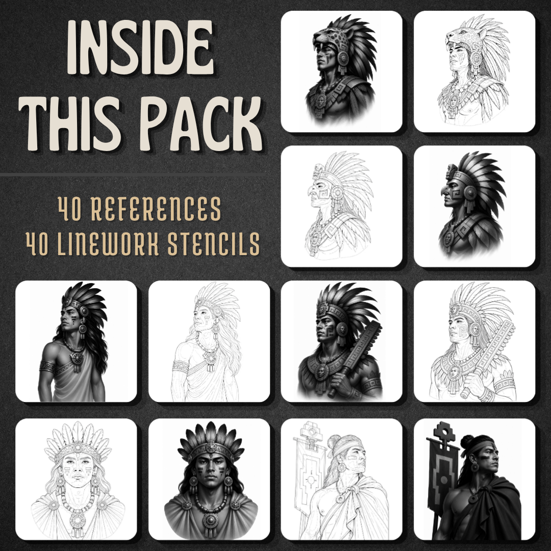 Aztec Warriors Procreate tattoo brush stamp set — design 2