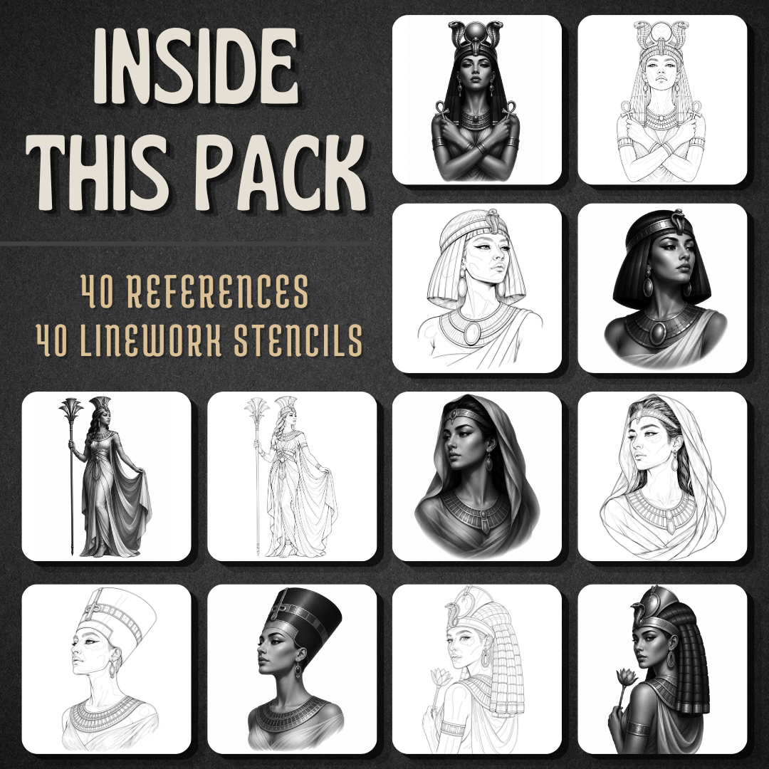 Egyptian Queens Procreate Brush Set | 40 Tattoo Designs + Stencils