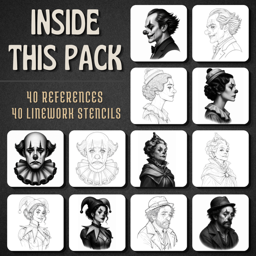 Clowns Procreate tattoo brush stamp set — design 2