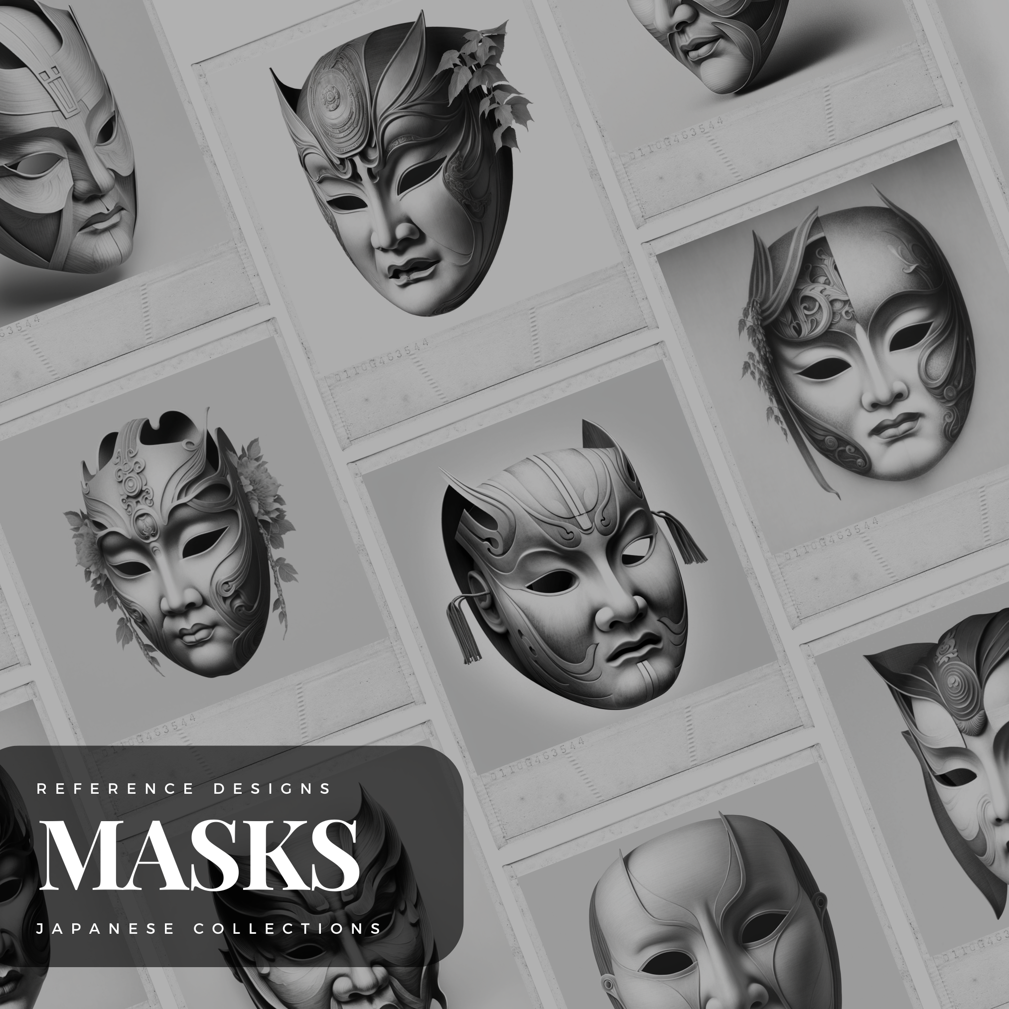 Colección de diseños de referencia digital de máscaras japonesas Noh: 50 imágenes de Procreate y Sketchbook