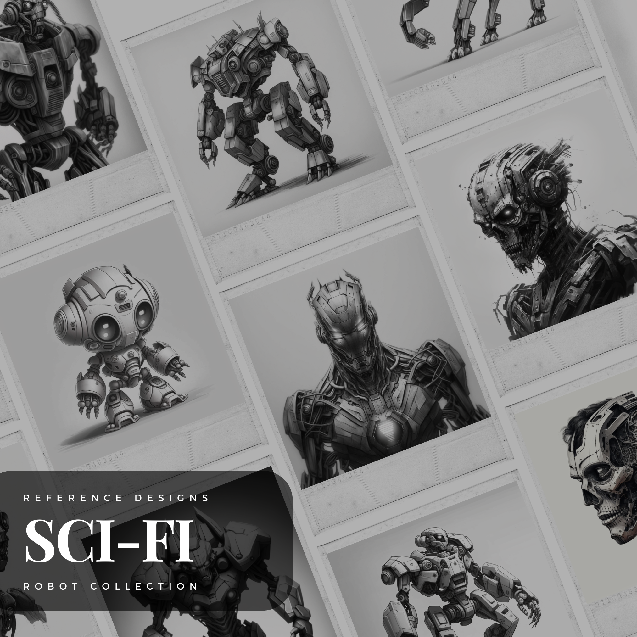 Colección de diseño de ciencia ficción digital Robots: 100 imágenes de Procreate y Sketchbook