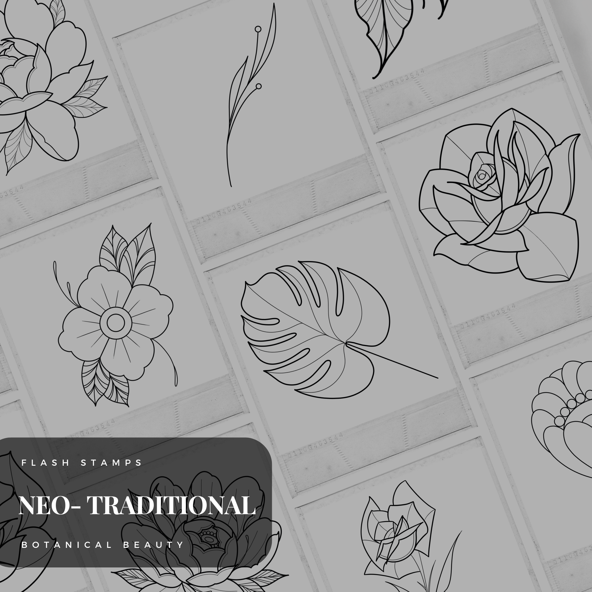 Neo-Traditional Botanical Beauty Flash Stamp Pack – Bold Floral & Nature Tattoo Designs for Procreate & Sketchbook