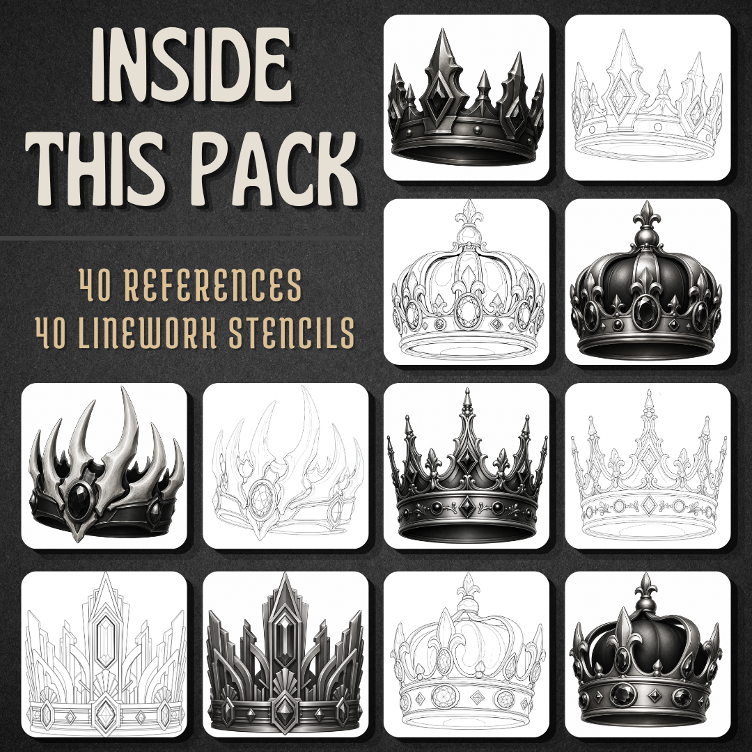 Crowns Procreate Brush Set | 40 Tattoo Designs + Stencils
