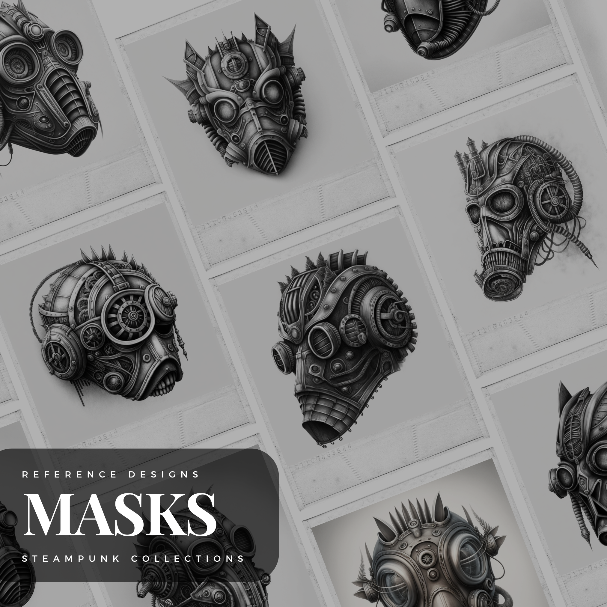 Colección de diseños de referencia digital de máscaras Steampunk: 50 imágenes de Procreate y Sketchbook