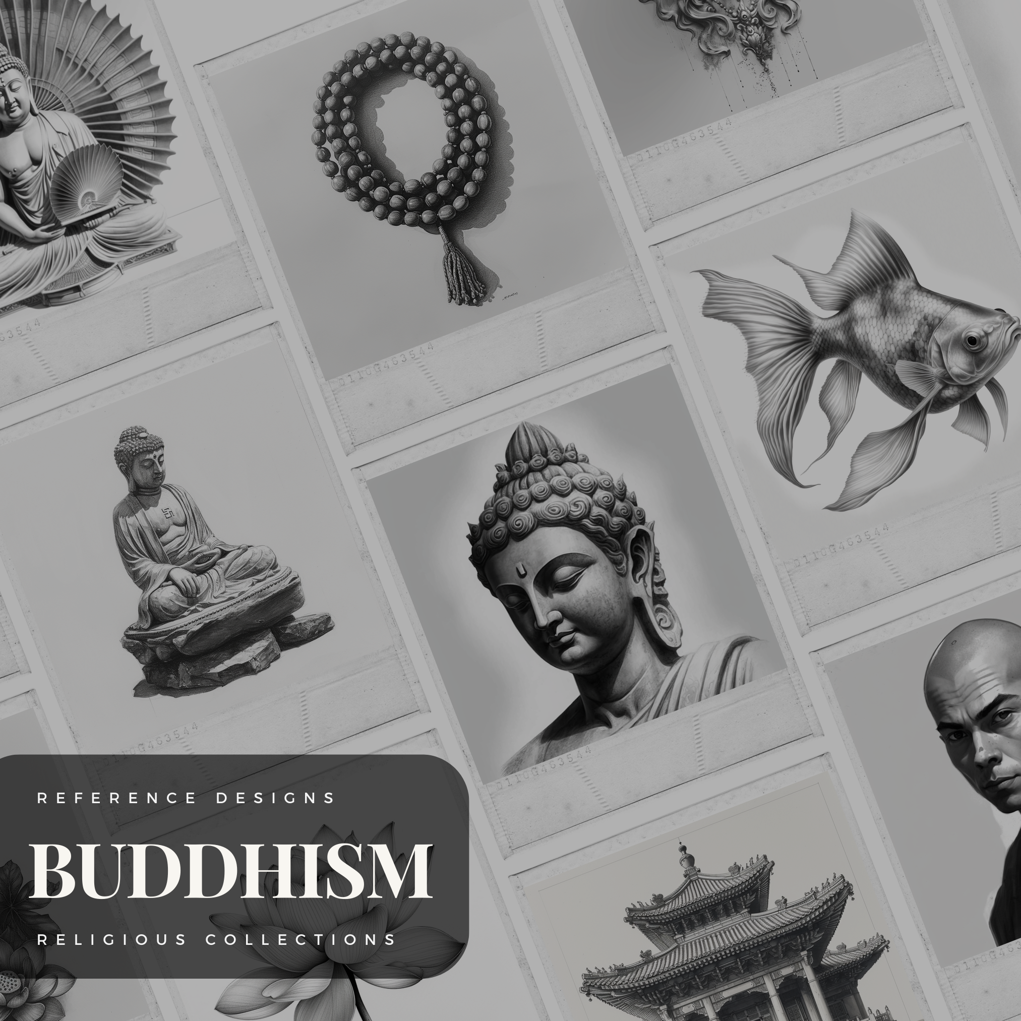 Colección de diseño digital de budismo: 100 imágenes de Procreate y Sketchbook
