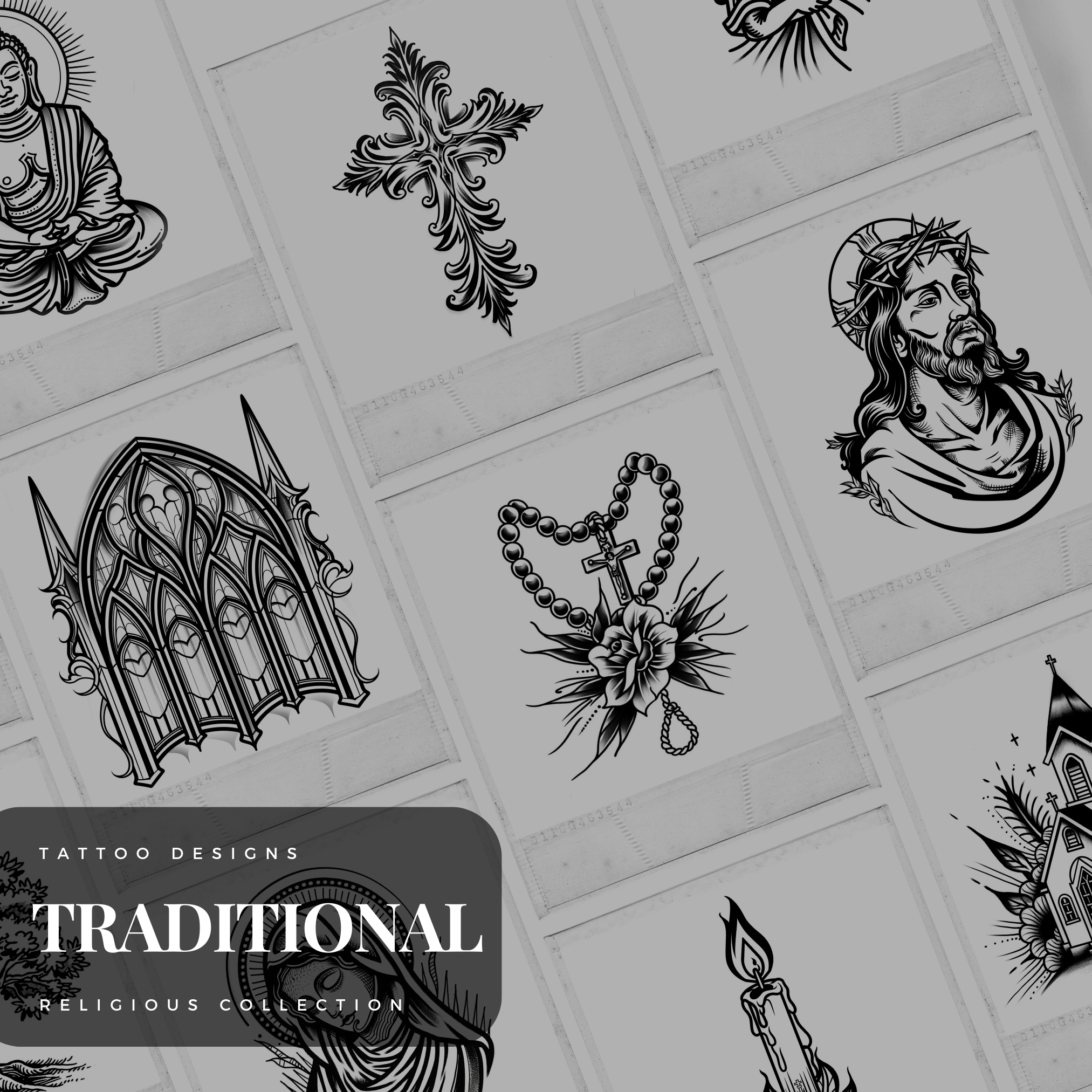 Traditional Spiritual & Religious Flash Stamp Pack – Classic Religious Tattoo Designs for Procreate & Sketchbook