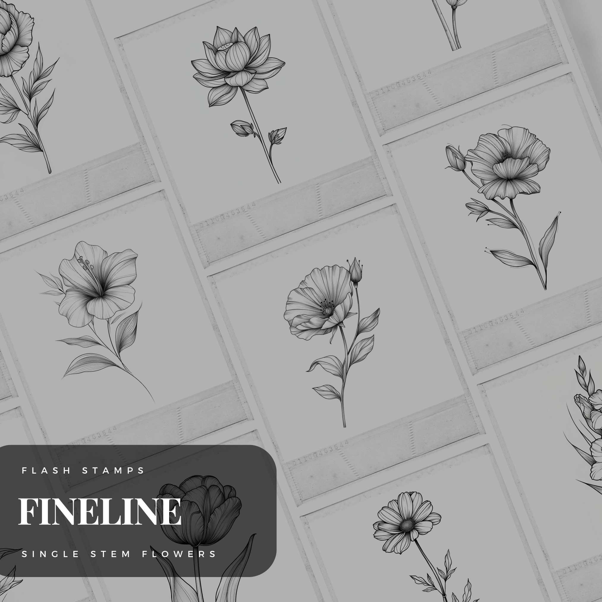 Fine Line & Minimalistic Single Stem Flowers Flash Stamp Pack – Elegant Floral Tattoo Designs for Procreate & Sketchbook