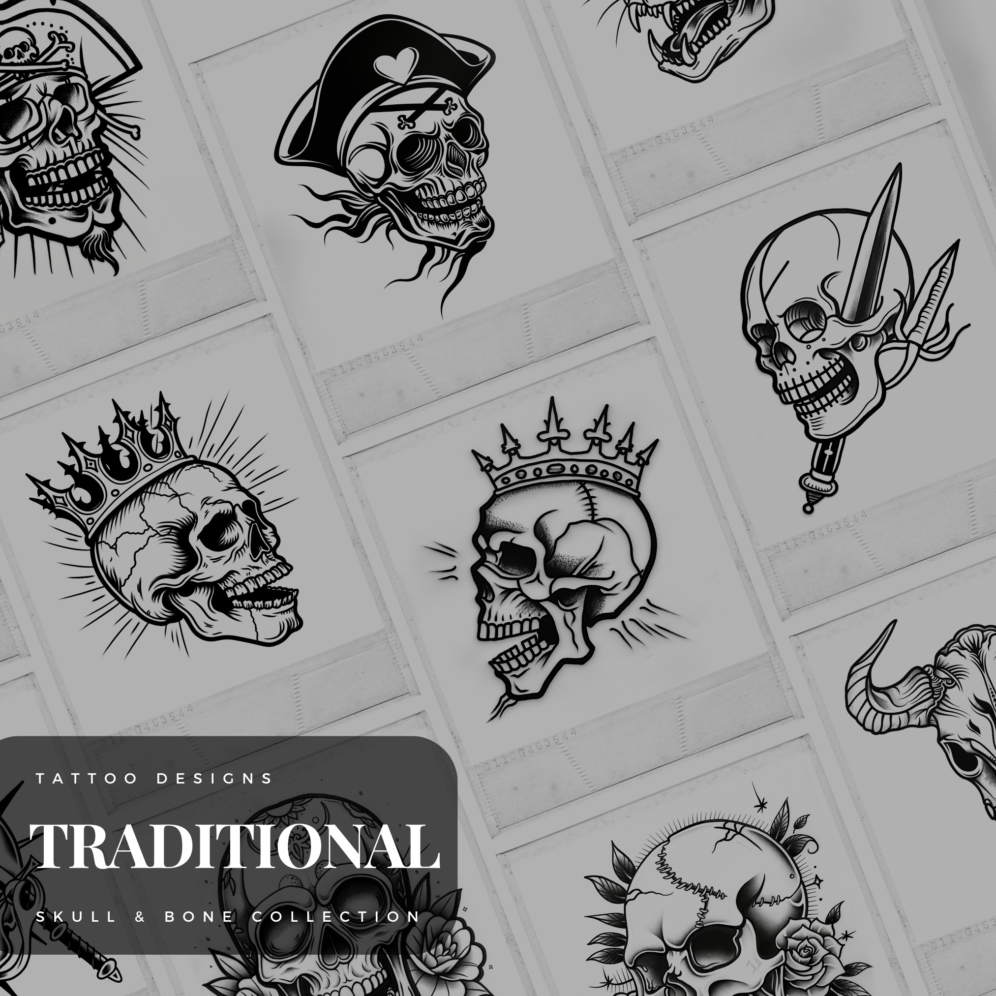 Traditional Skull and Bones Flash Stamp Pack – Bold Skull Tattoo Designs for Procreate & Sketchbook