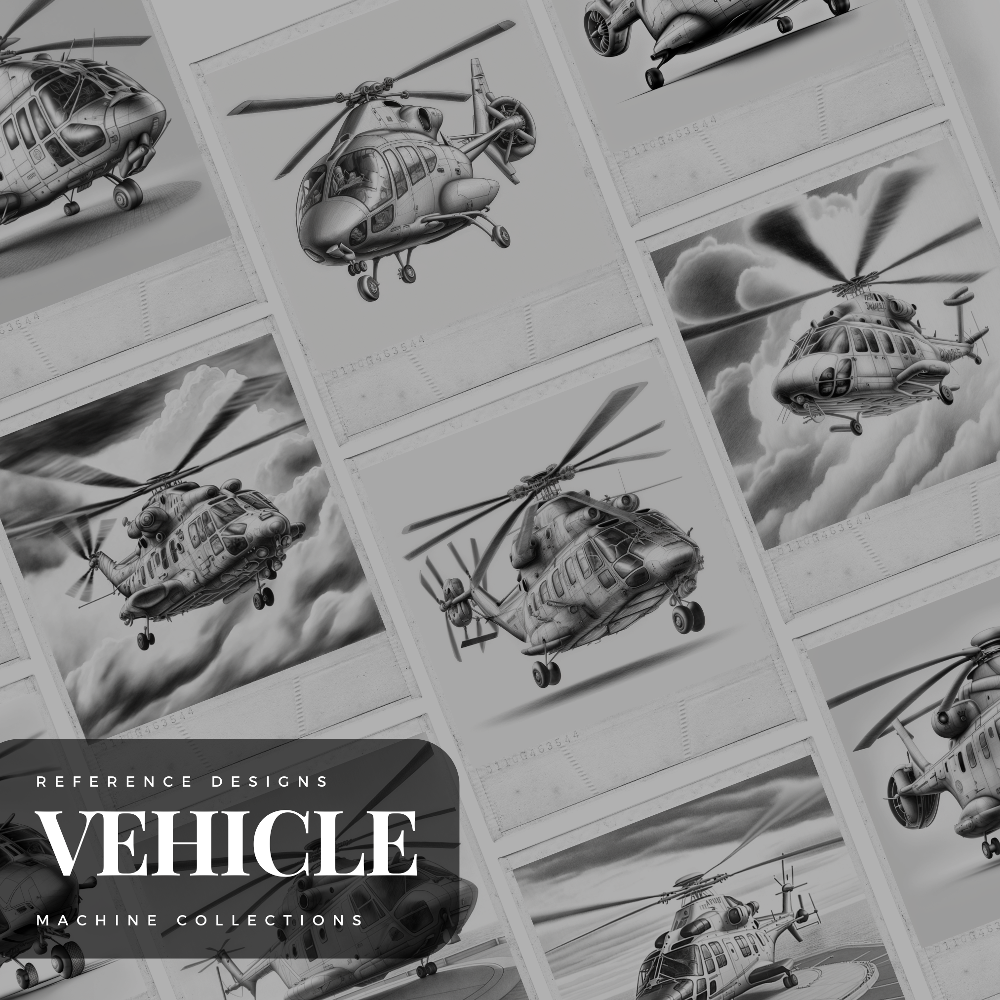 Digitale Designsammlung „Helikopter“: 50 Procreate- und Skizzenbuchbilder
