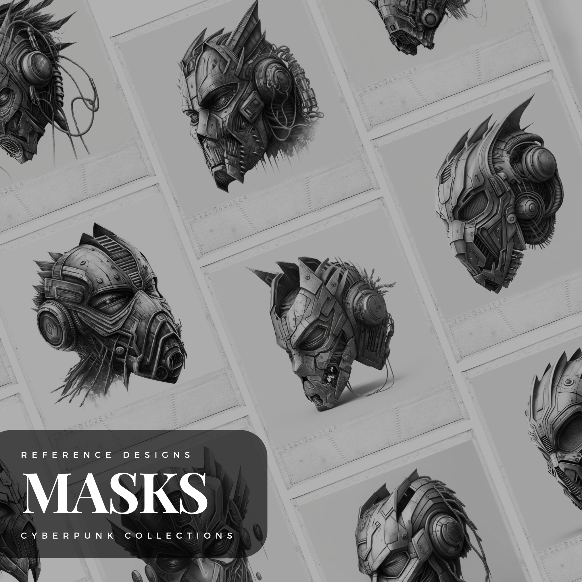 Colección de diseños de referencia digital Cyberpunk Masks: 50 imágenes de Procreate y Sketchbook
