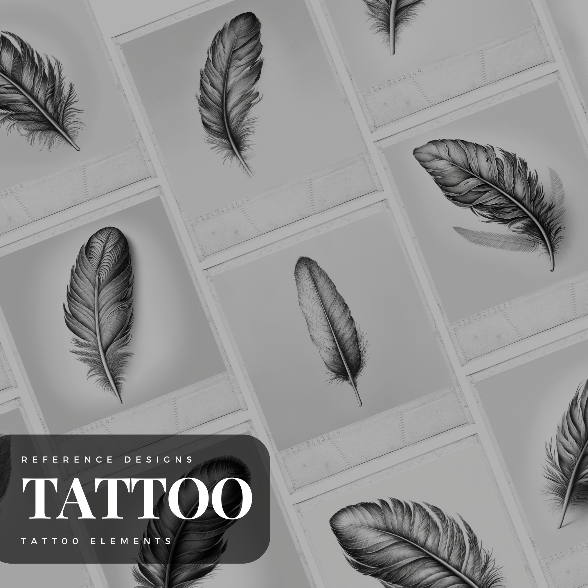 Federn Digitale Tattoo-Element-Design-Kollektion: 100 Procreate- und Skizzenbuch-Bilder